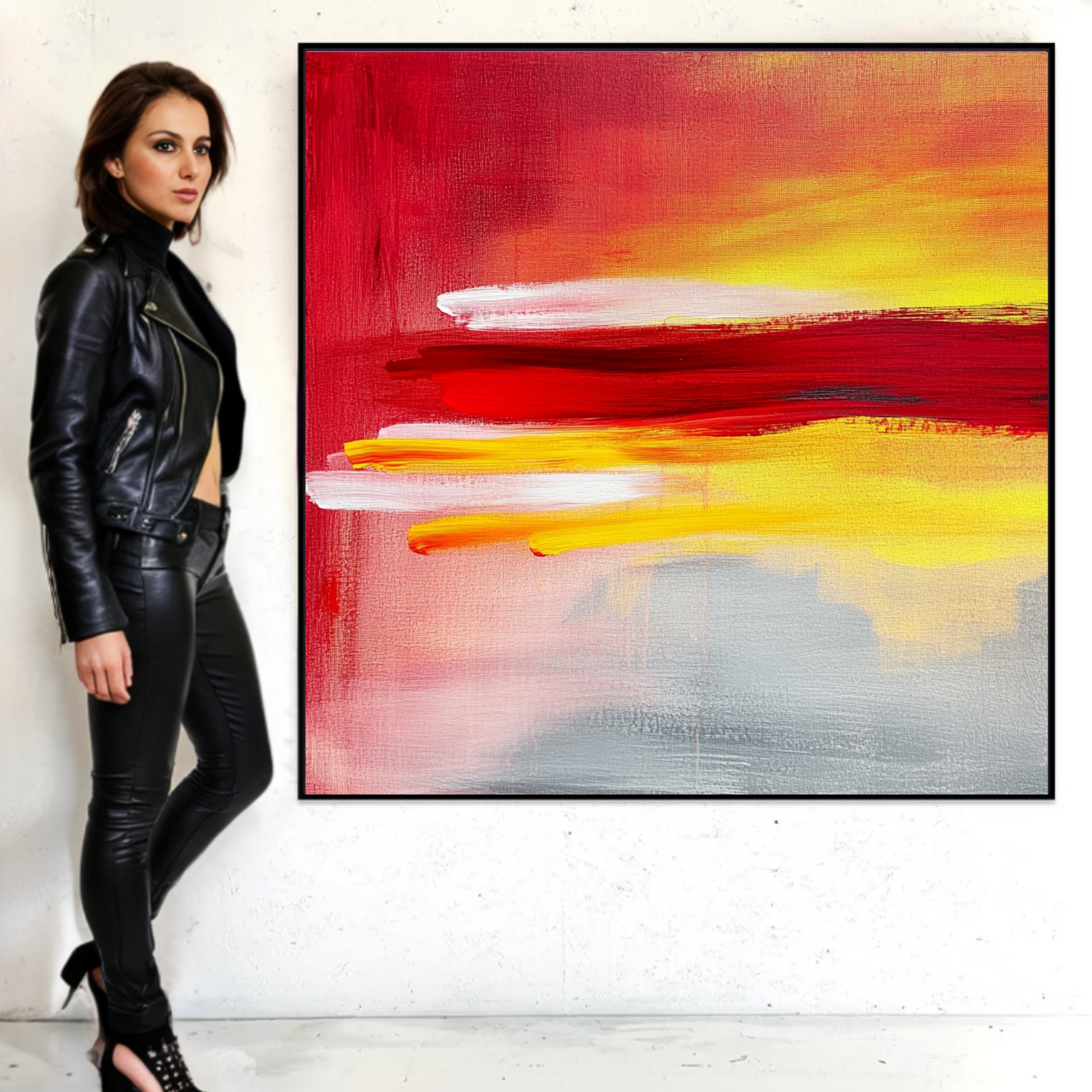 Canvas Print : Scarlet Horizon - Vibrant Abstract Sunset Canvas Wall Art-Chiara Rossetti