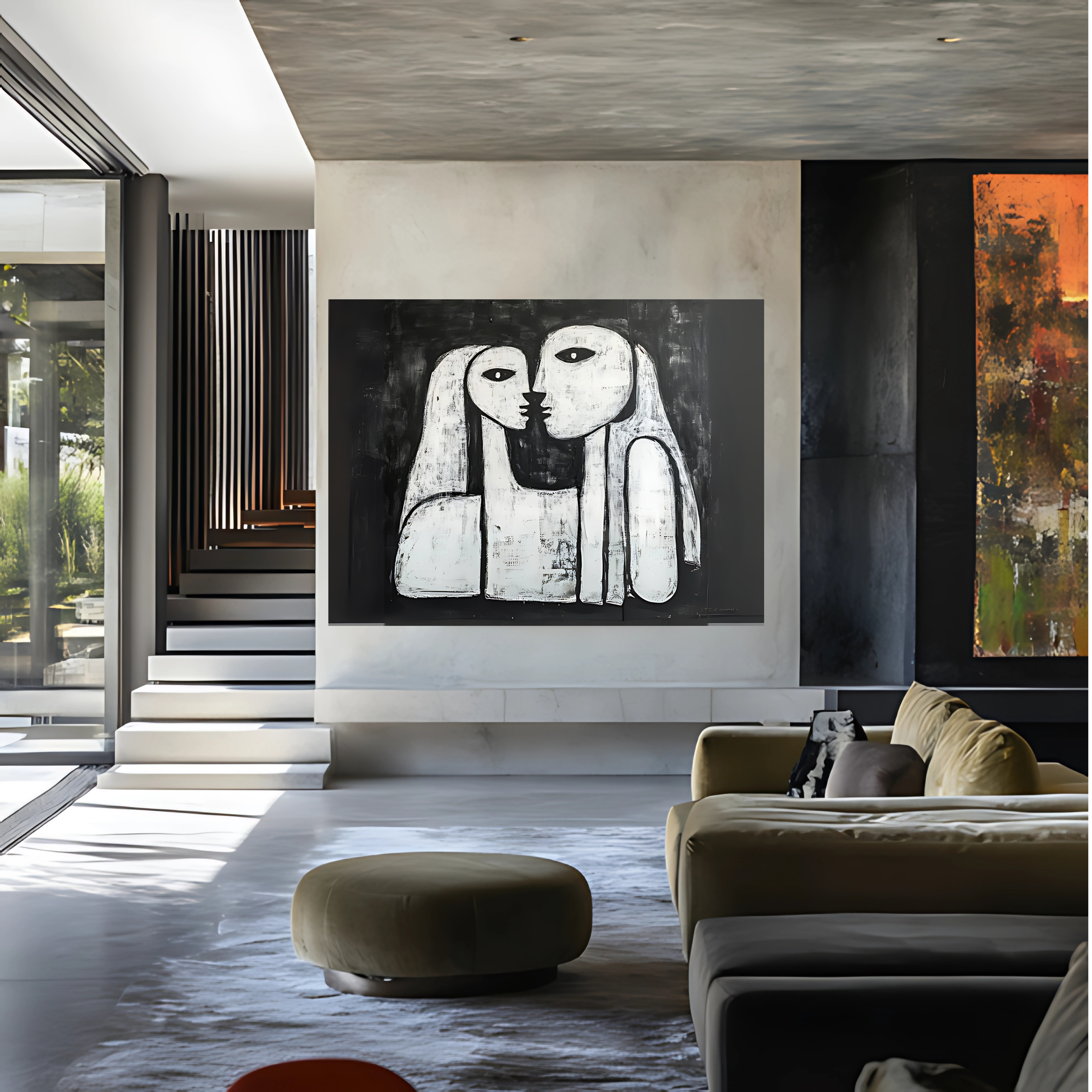 Original Painting : Eternal Gaze – Abstract Black & White Canvas Art