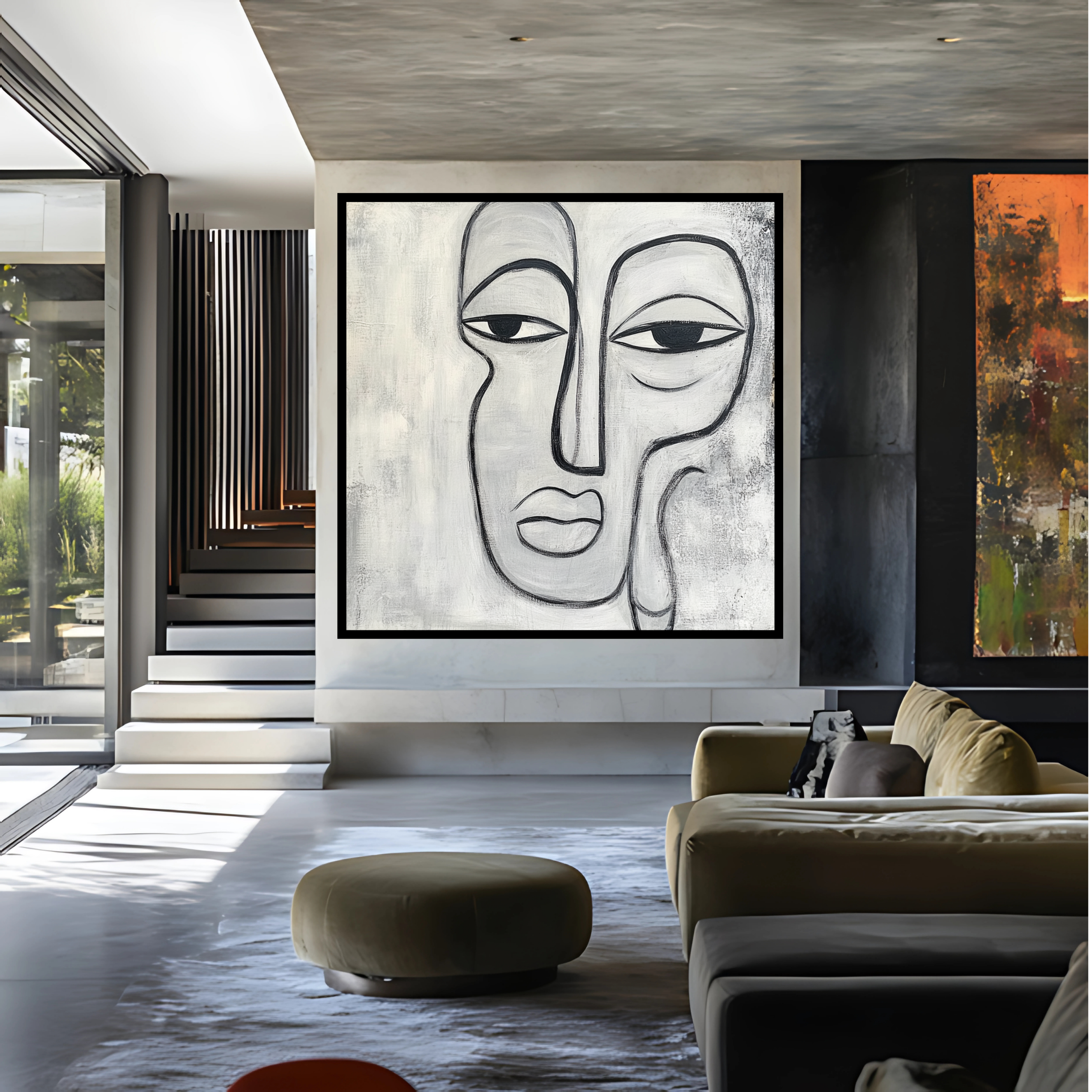 Original Painting :  The Melancholy Gaze – Black & White Painting for Living Room