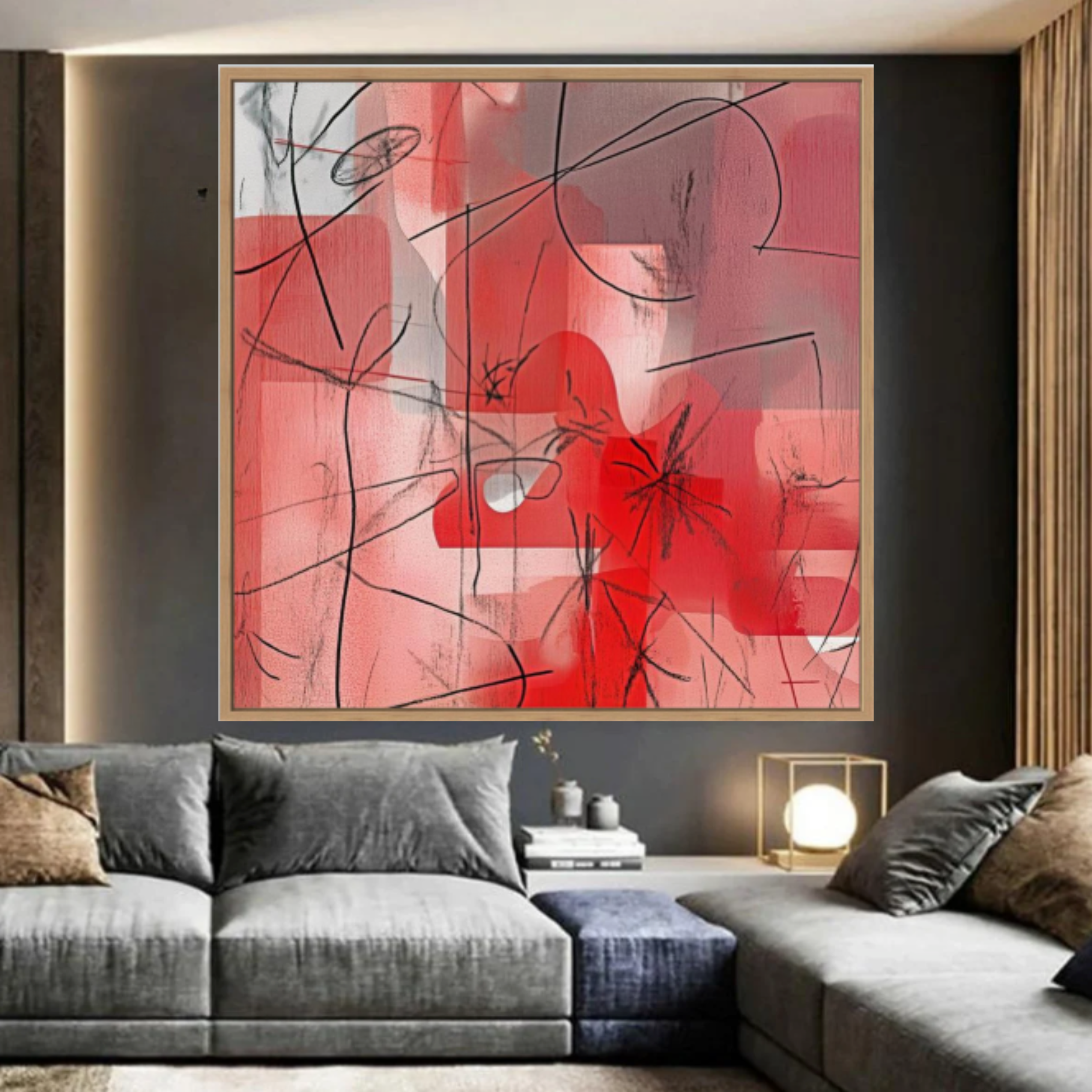 Canvas Print: Scarlet Whispers - Abstract Minimalist Line Art