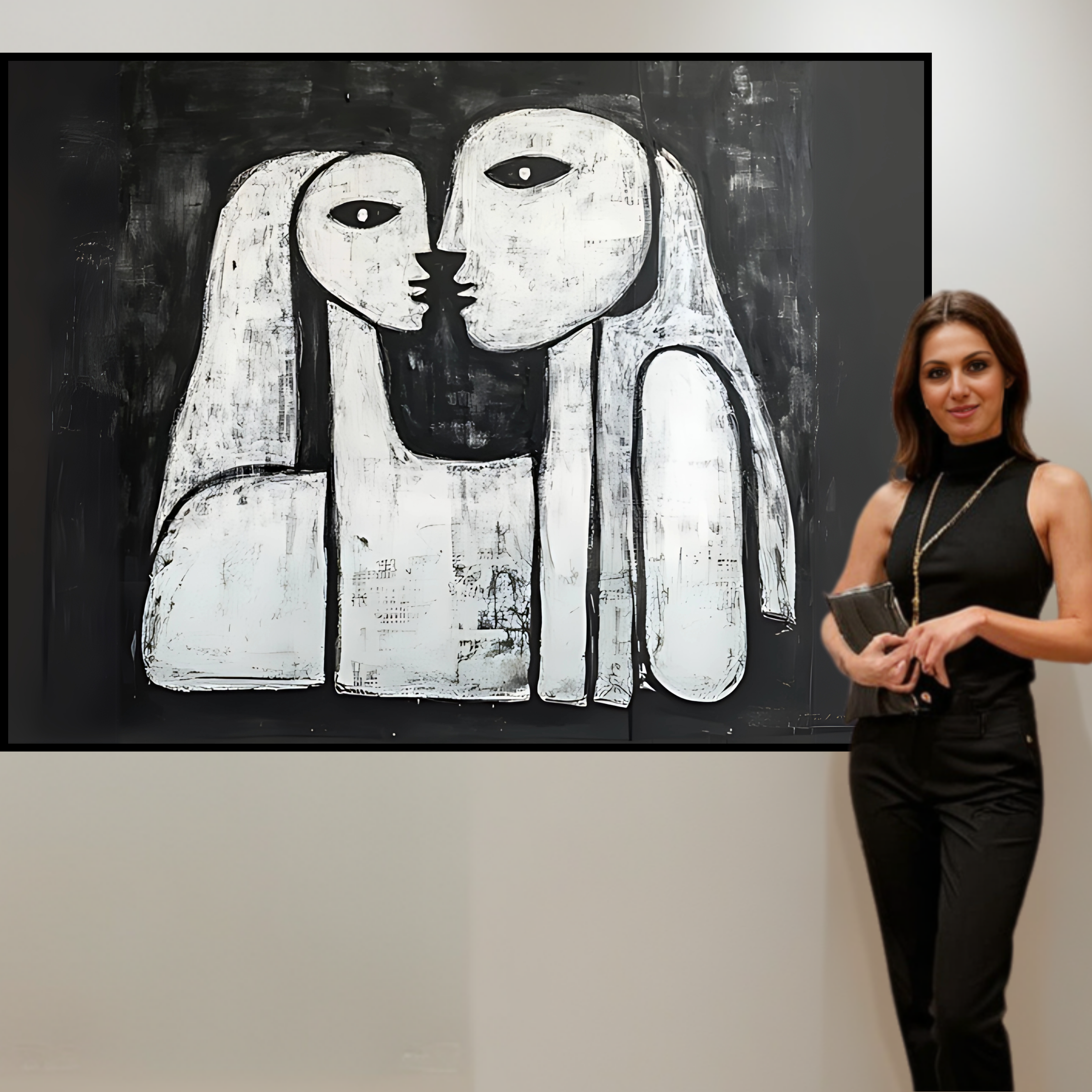 Original Painting : Eternal Gaze – Abstract Black & White Canvas Art