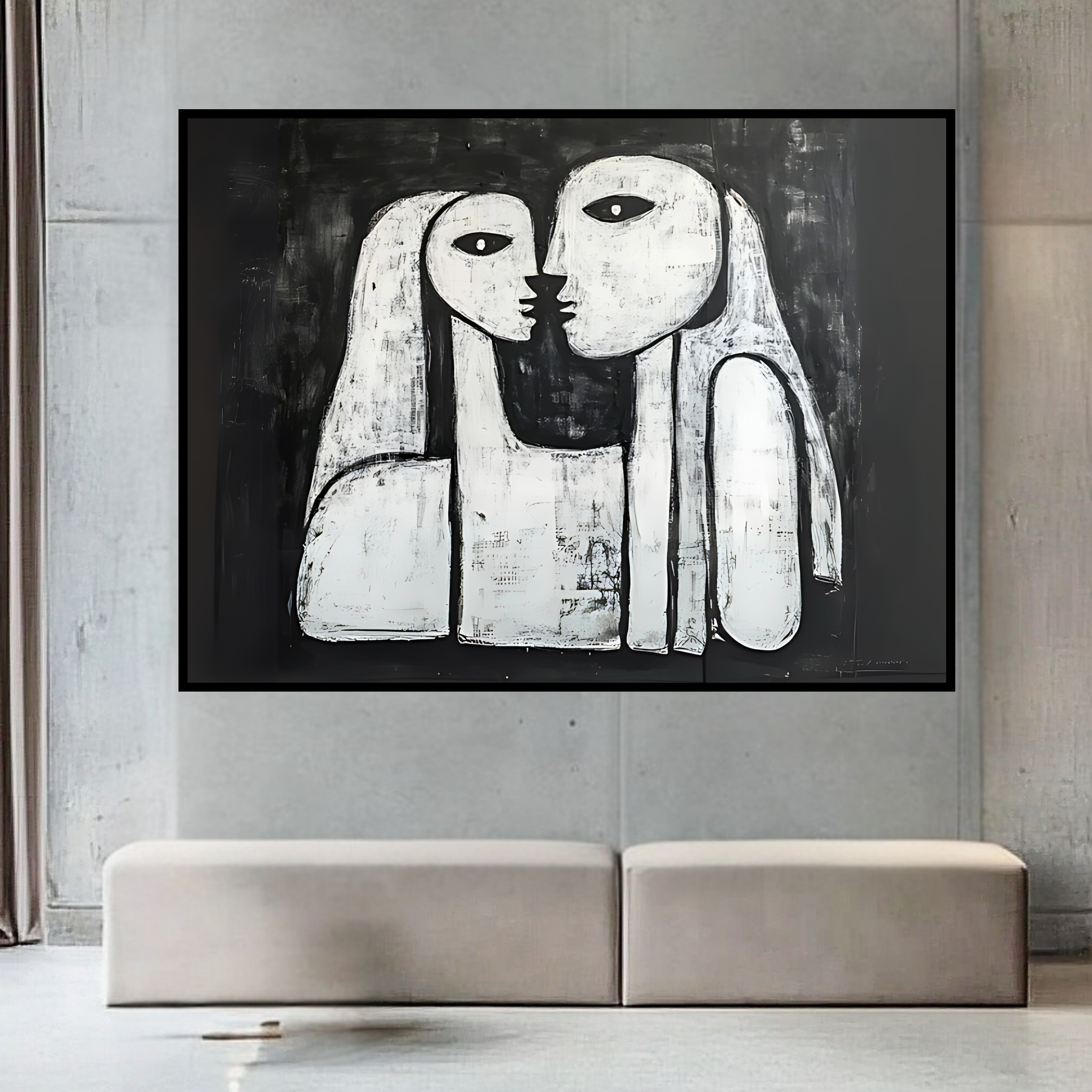 Original Painting : Eternal Gaze – Abstract Black & White Canvas Art