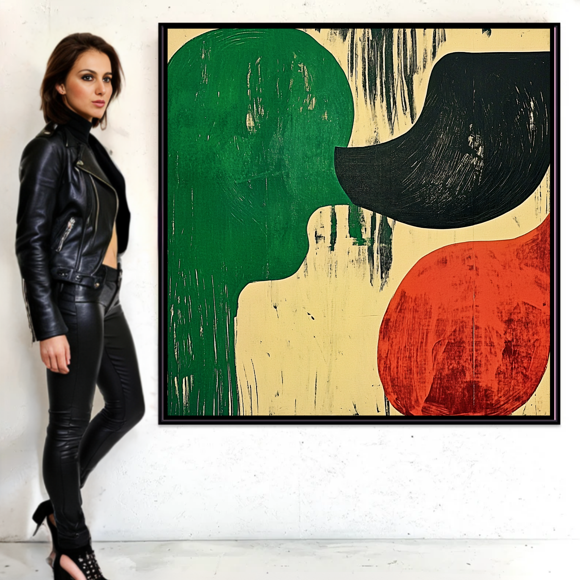 Canvas Print : Abstract Harmony – Green, Black, and Red Canvas Art-Chiara Rossetti