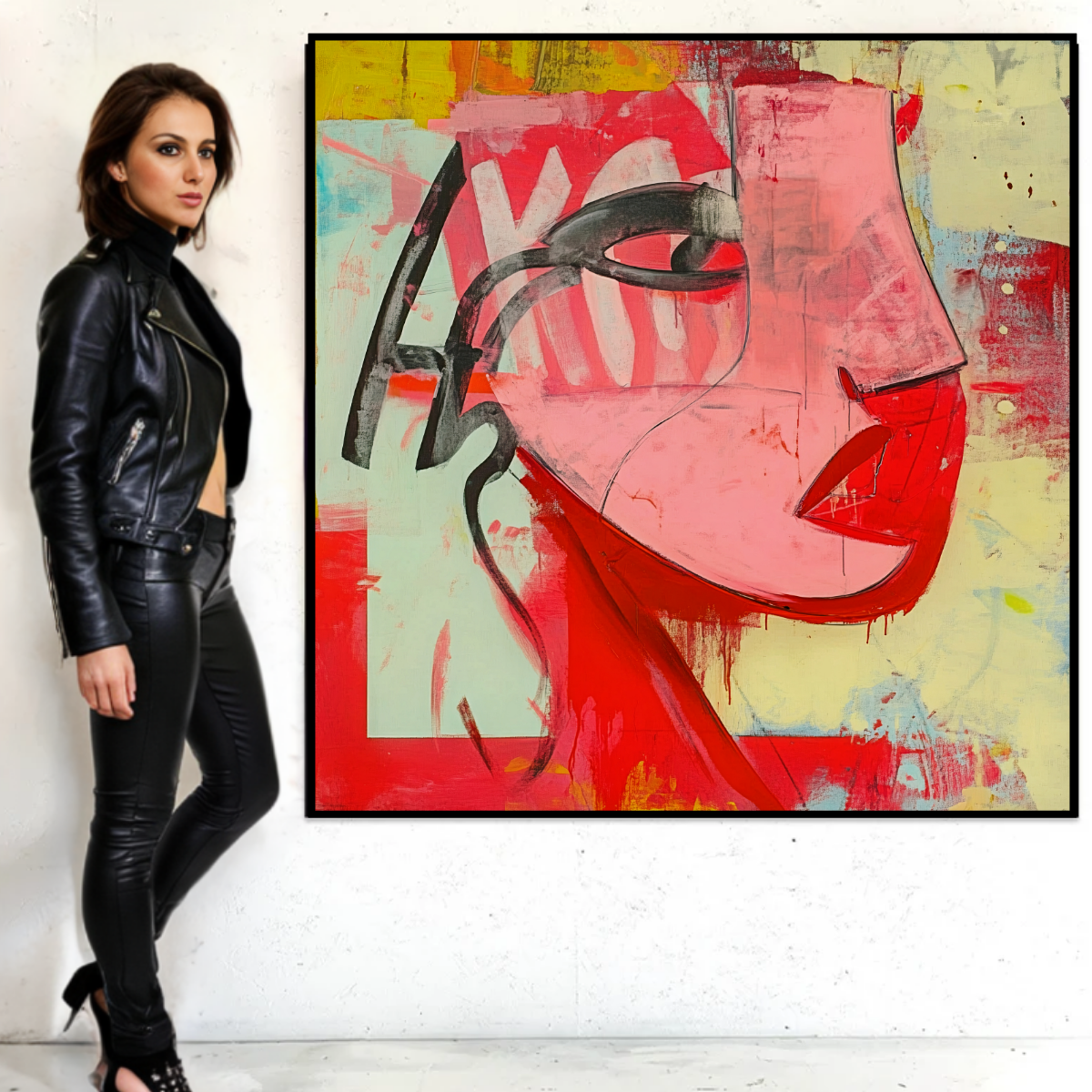 Canvas Print : Crimson Muse – Abstract Modern Portrait Art on Canvas-Chiara Rossetti