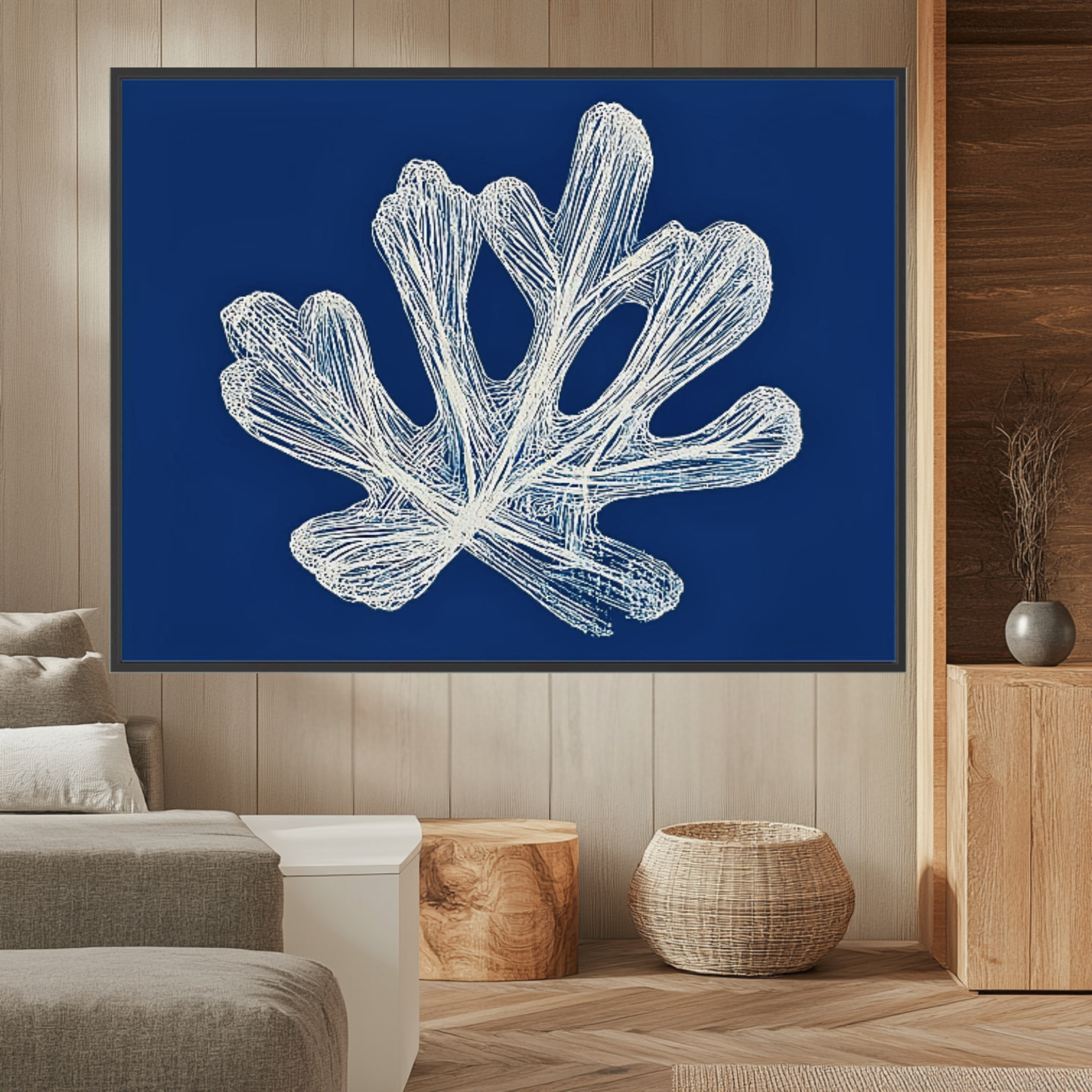 Canvas Print: Ocean Coral Elegance – Blue Nautical Prints