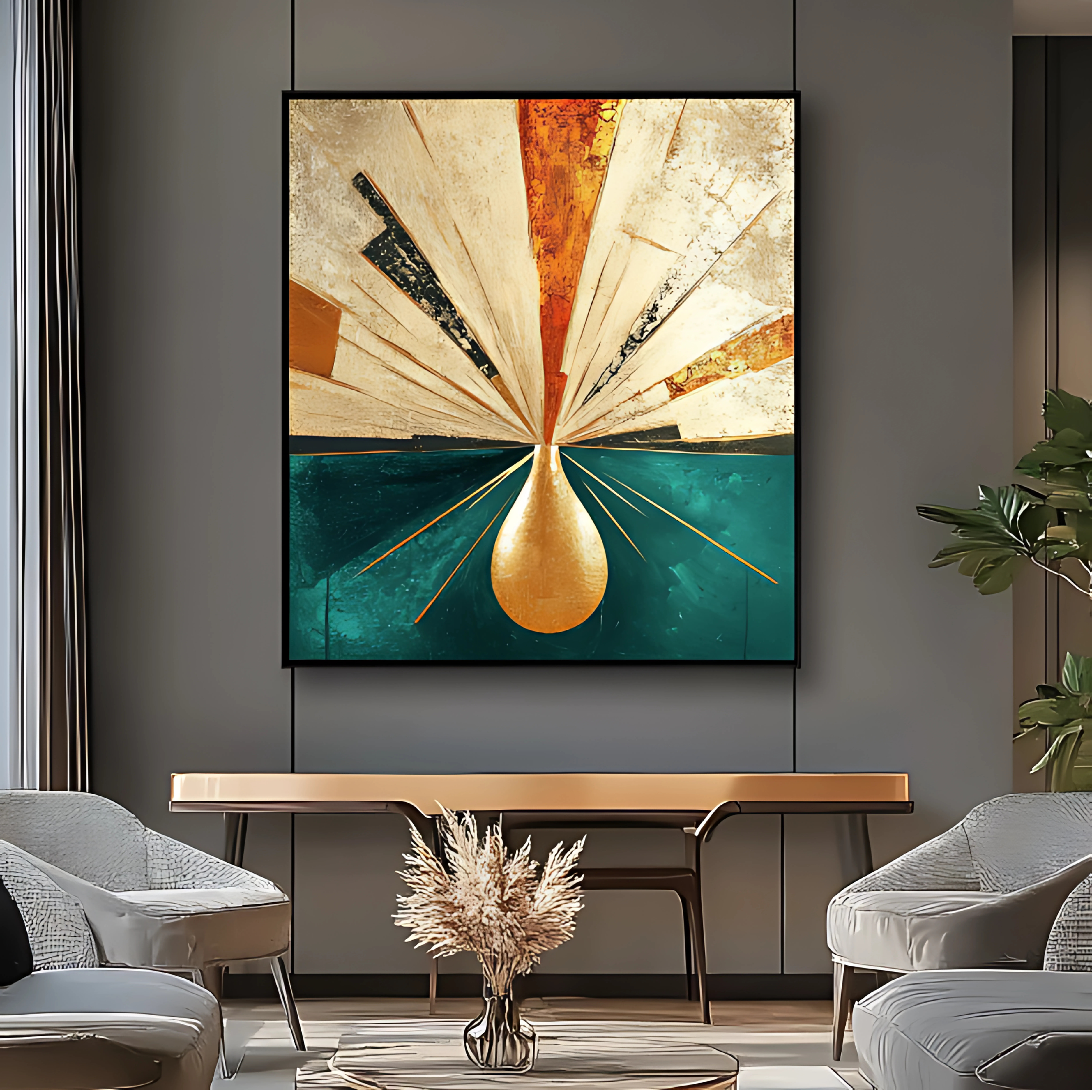 Original Painting : "Golden Burst" - Luxurious Abstract Wall Art