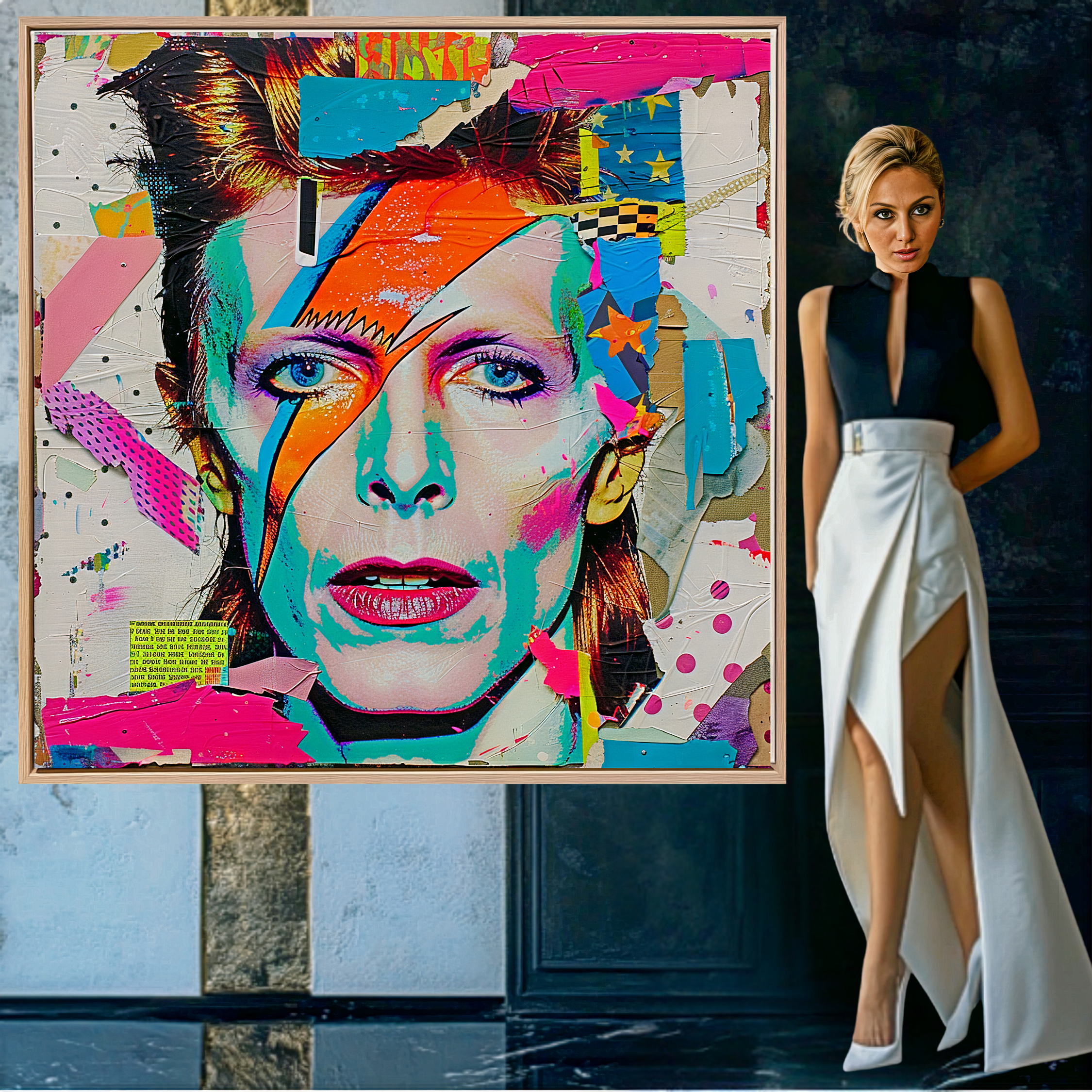 Canvas Print : David Bowie Print Vibrant - Pop Art Collage - Chiara Rossetti