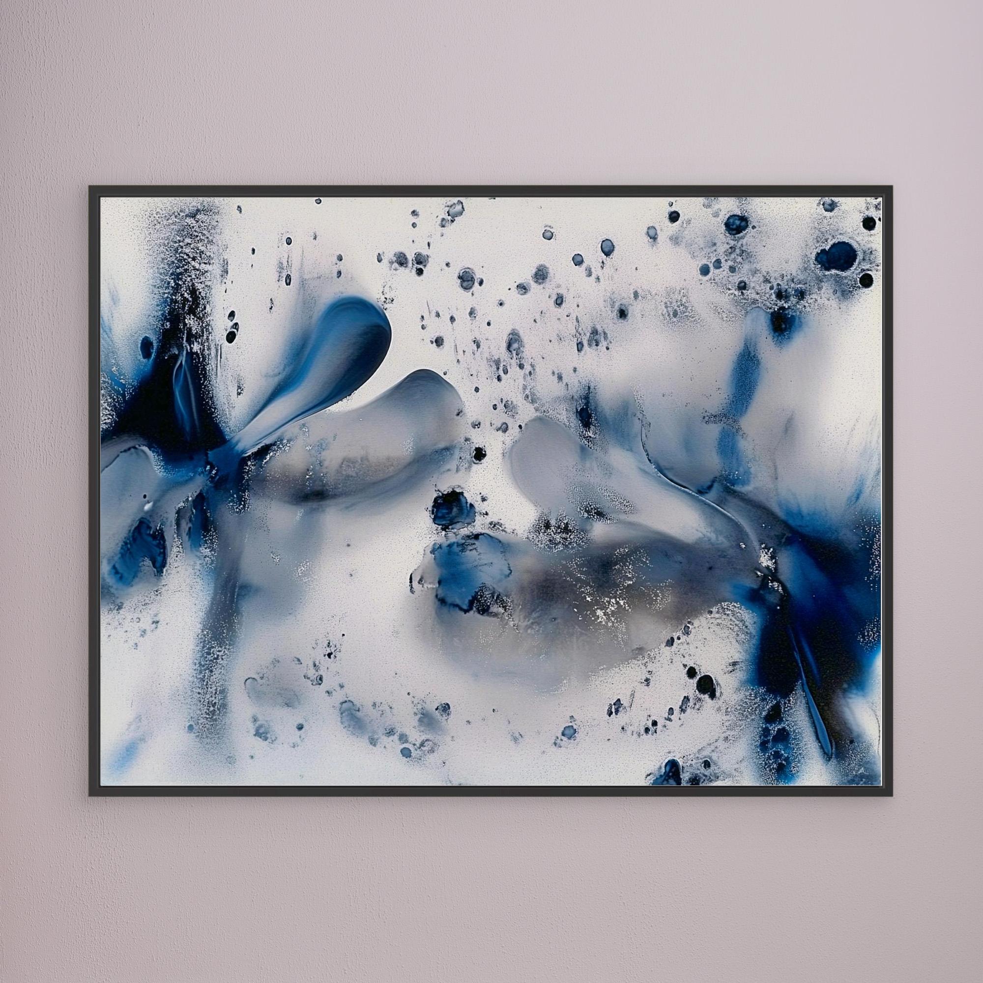 Canvas Print: Abstract Blue & White Fluid Art – Modern Minimalist House Decor