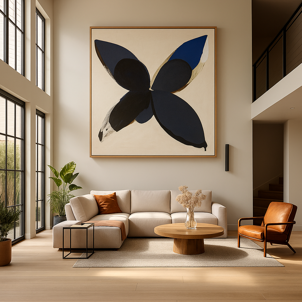 Canvas Print: "Midnight Bloom" - Modern Minimalist Living Room - Chiara Rossetti