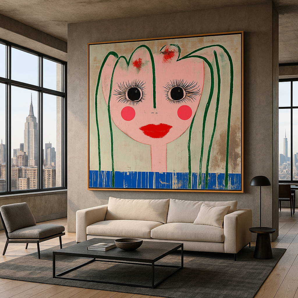 Canvas Print : "Blush of Whimsy"- Whimsical Abstract Portrait Wall Art - Chiara Rossetti