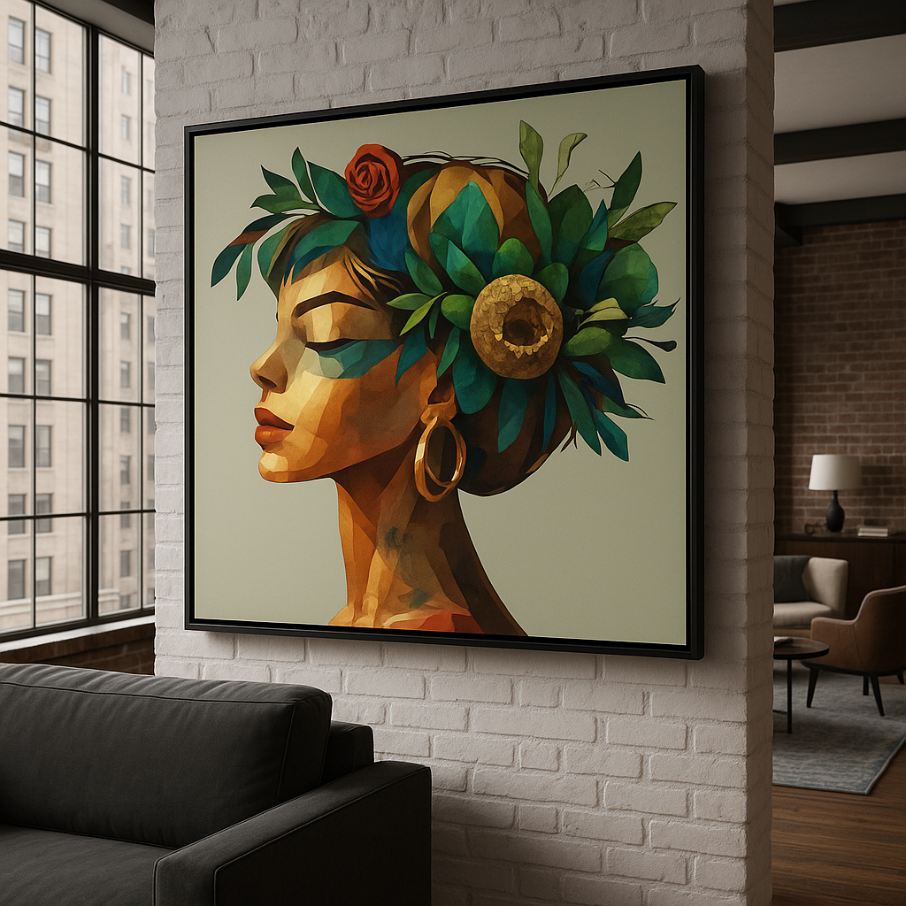 Canvas Print: "Golden Bloom Goddess" - Abstract Portrait Art - Chiara Rossetti