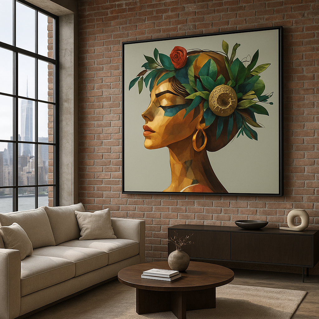 Canvas Print: "Golden Bloom Goddess" - Abstract Portrait Art - Chiara Rossetti