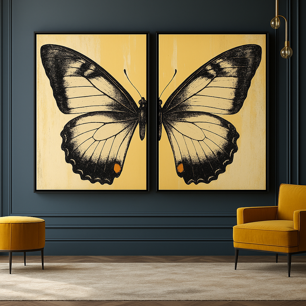 Canvas Print: Golden Butterfly Diptych - Modern Wall Art Set of 2 - Chiara Rossetti