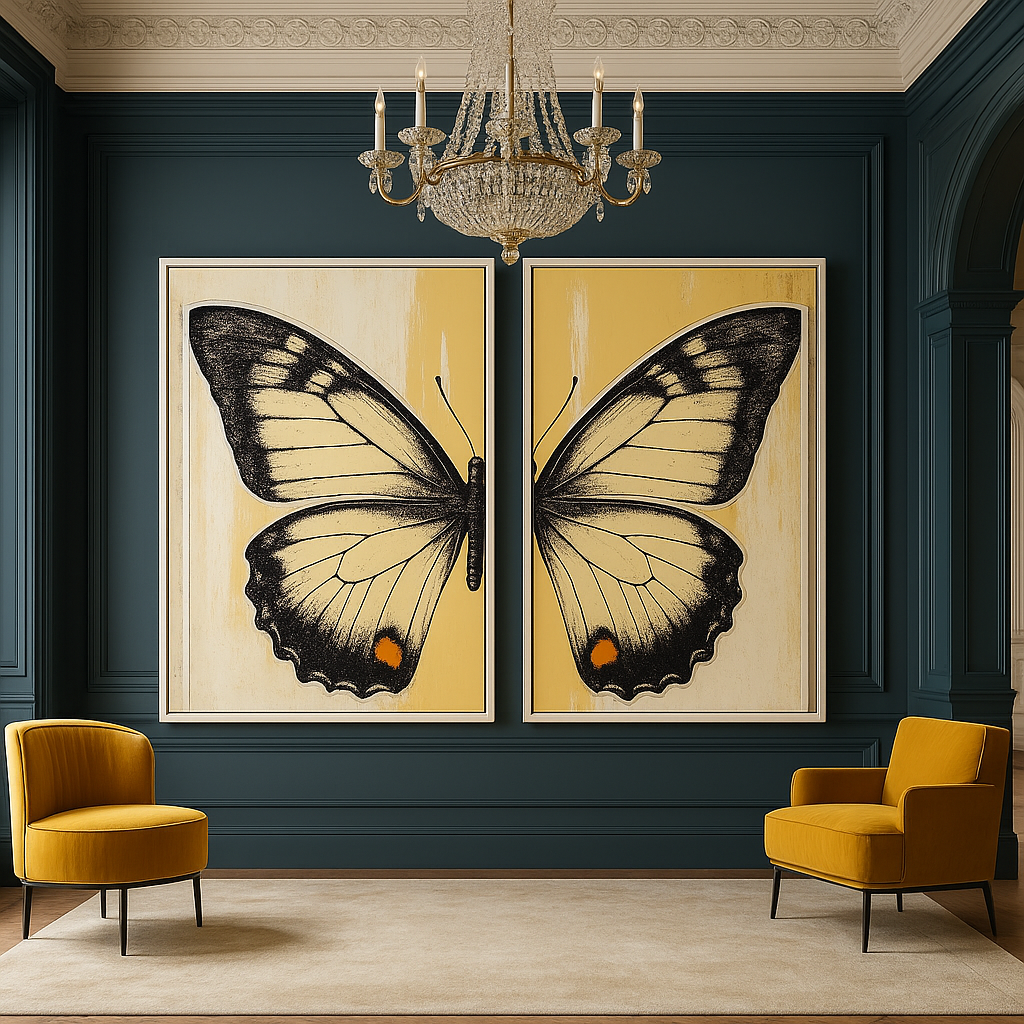 Canvas Print: Golden Butterfly Diptych - Modern Wall Art Set of 2 - Chiara Rossetti