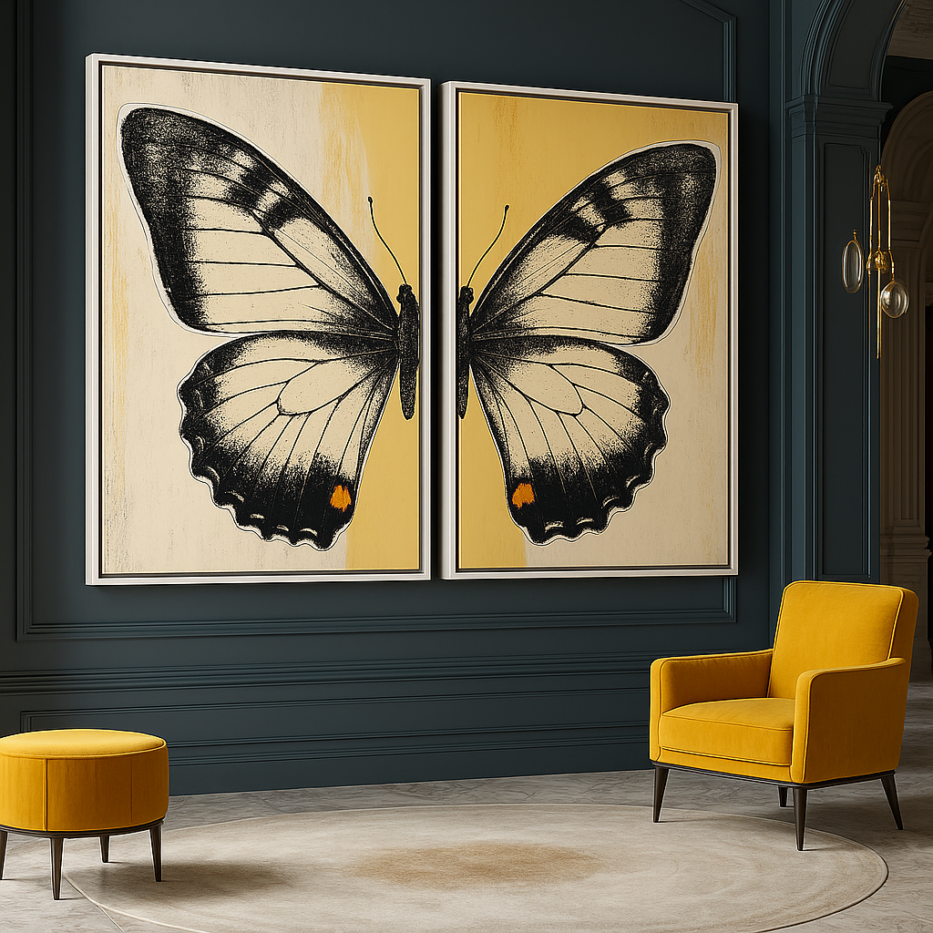 Canvas Print: Golden Butterfly Diptych - Modern Wall Art Set of 2 - Chiara Rossetti