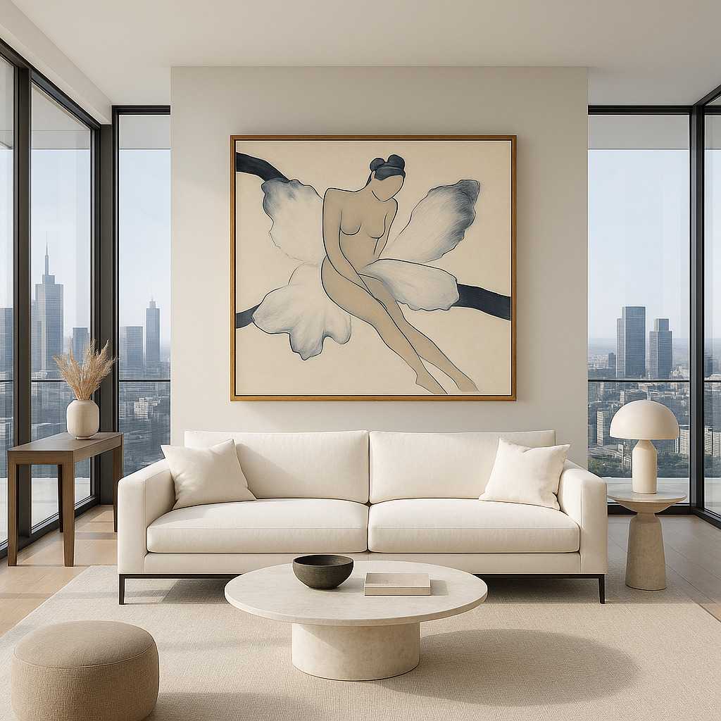 Canvas Print: Blossom Muse Nude – Minimalist Line Art