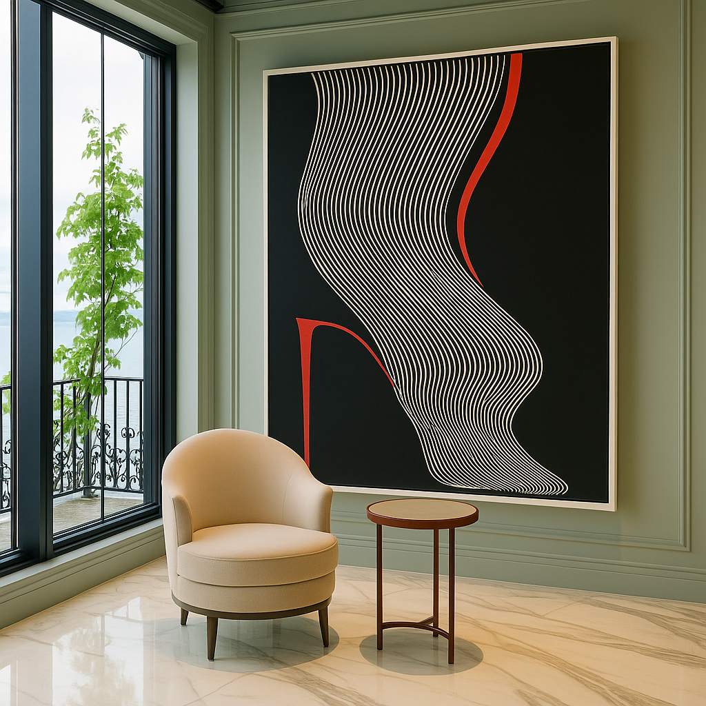 Canvas Print : Abstract High Heel Wall Art – Black & White Modern Line Art Print