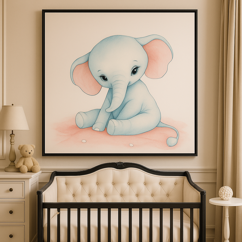 Canvas Print: Baby Elephant Dreams – Soft Pastel Nursery Wall Art