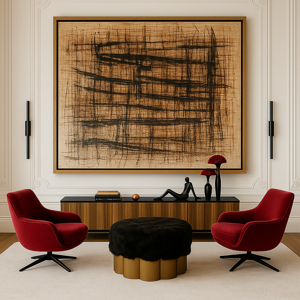 Canvas Print: Burnt Lines – Raw Minimalist Grid Art