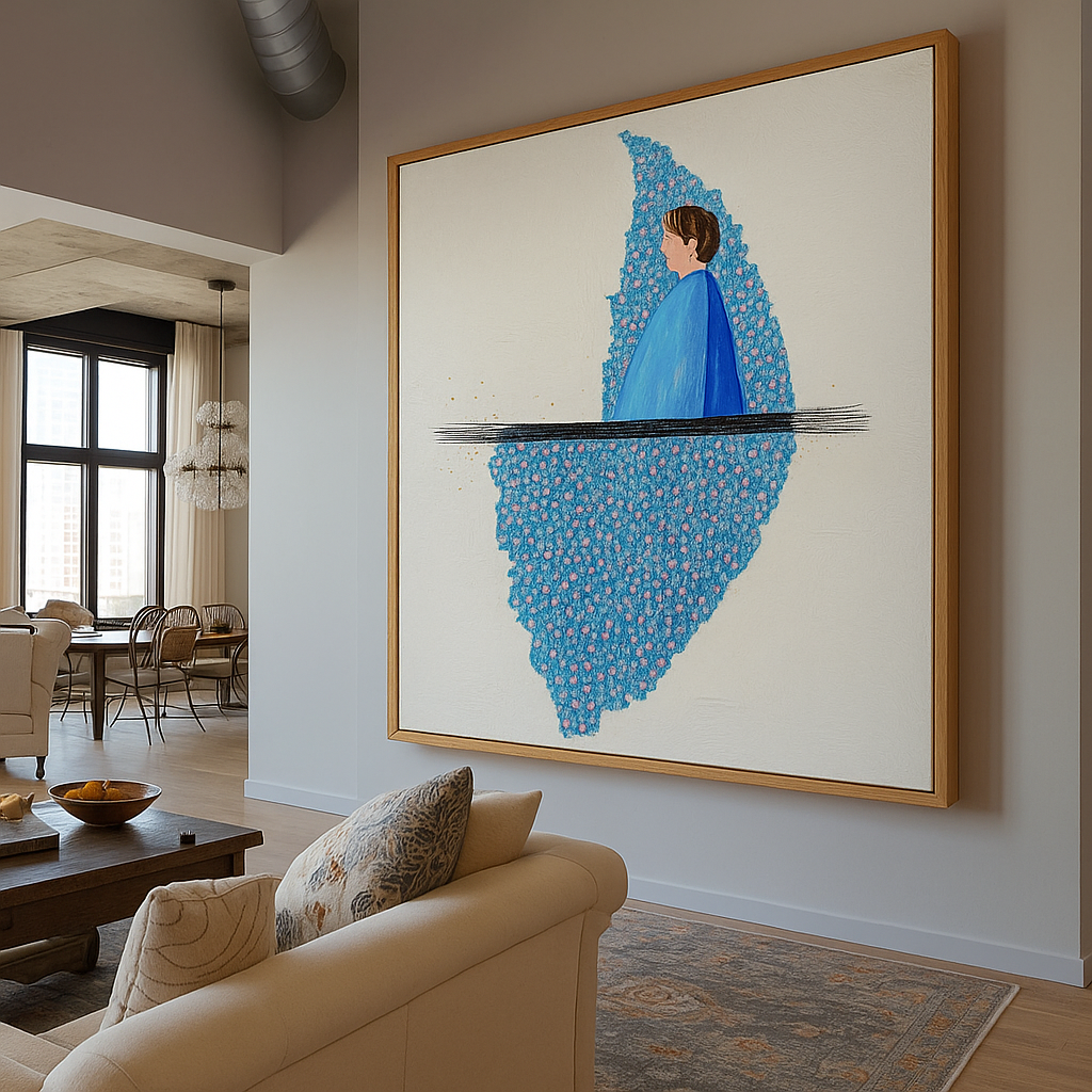 Blue abstract wall art for living room
