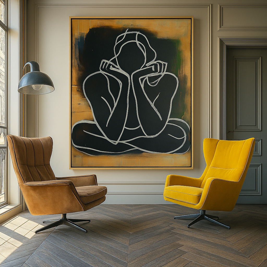 Grounded Muse – Original Meditation Art Canvas - Minimalist Yoga Figure Painting - Modern Zen Wall Decor
