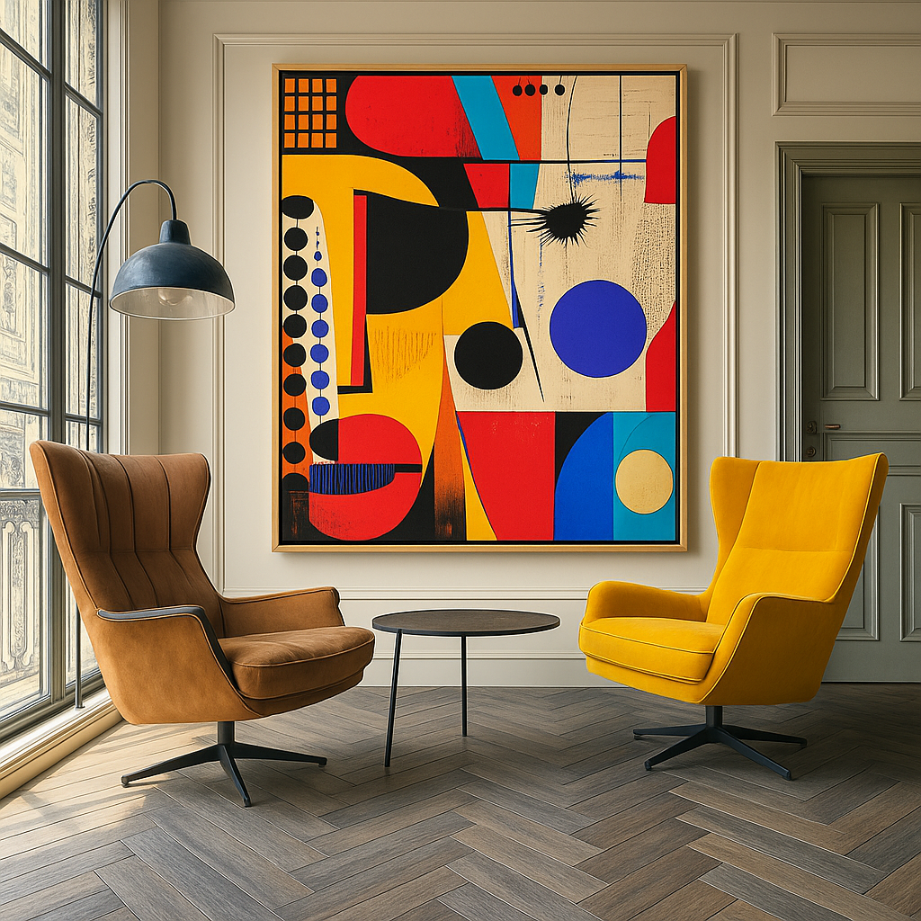 Canvas Print : Chromatic Cascade – Geometric Abstract Canvas Print - Vibrant Contemporary Wall Art
