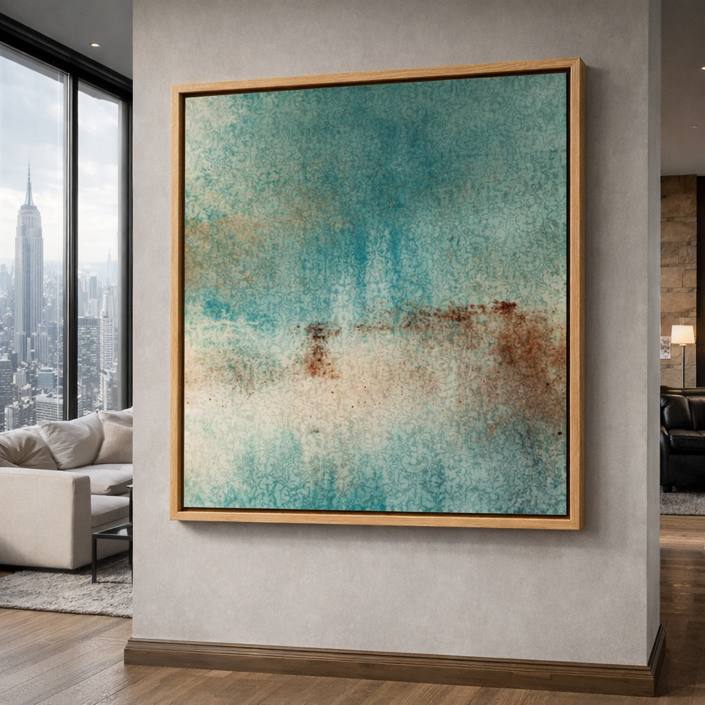 Teal Beige Abstract Wall Art Original Painting