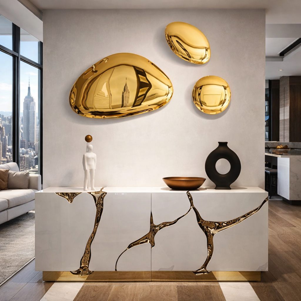 Modern 3D Metal Wall Art Sculpture in Stainless Steel