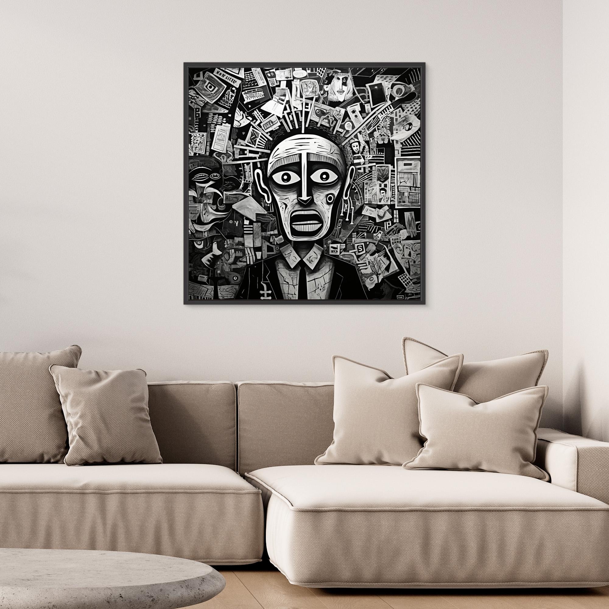 Echoes of Chaos - Black and White Surreal Abstract Portrait Print - Intricate Collage Art for Wall Decor - Monochrome Modern Artistic Statement Piece