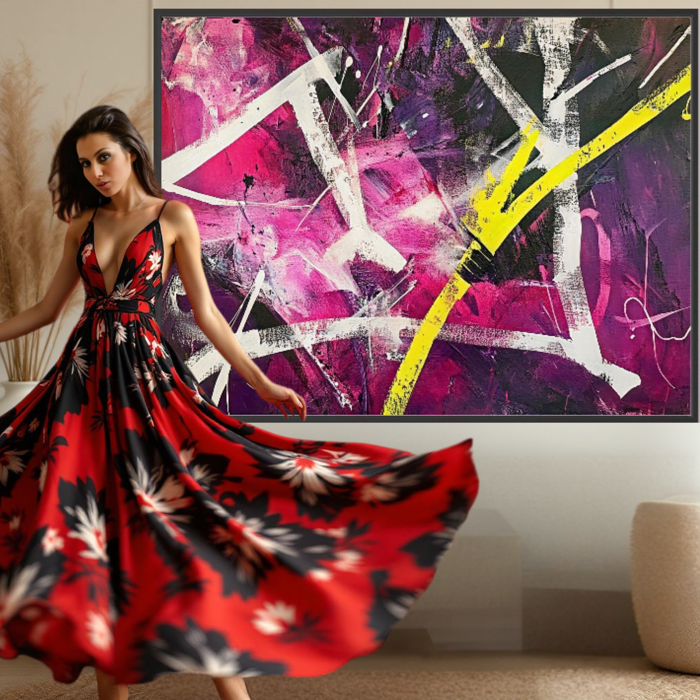 Canvas Print: "Electric Chaos Burst" - Modern Abstract Expressionist Wall Art - Chiara Rossetti