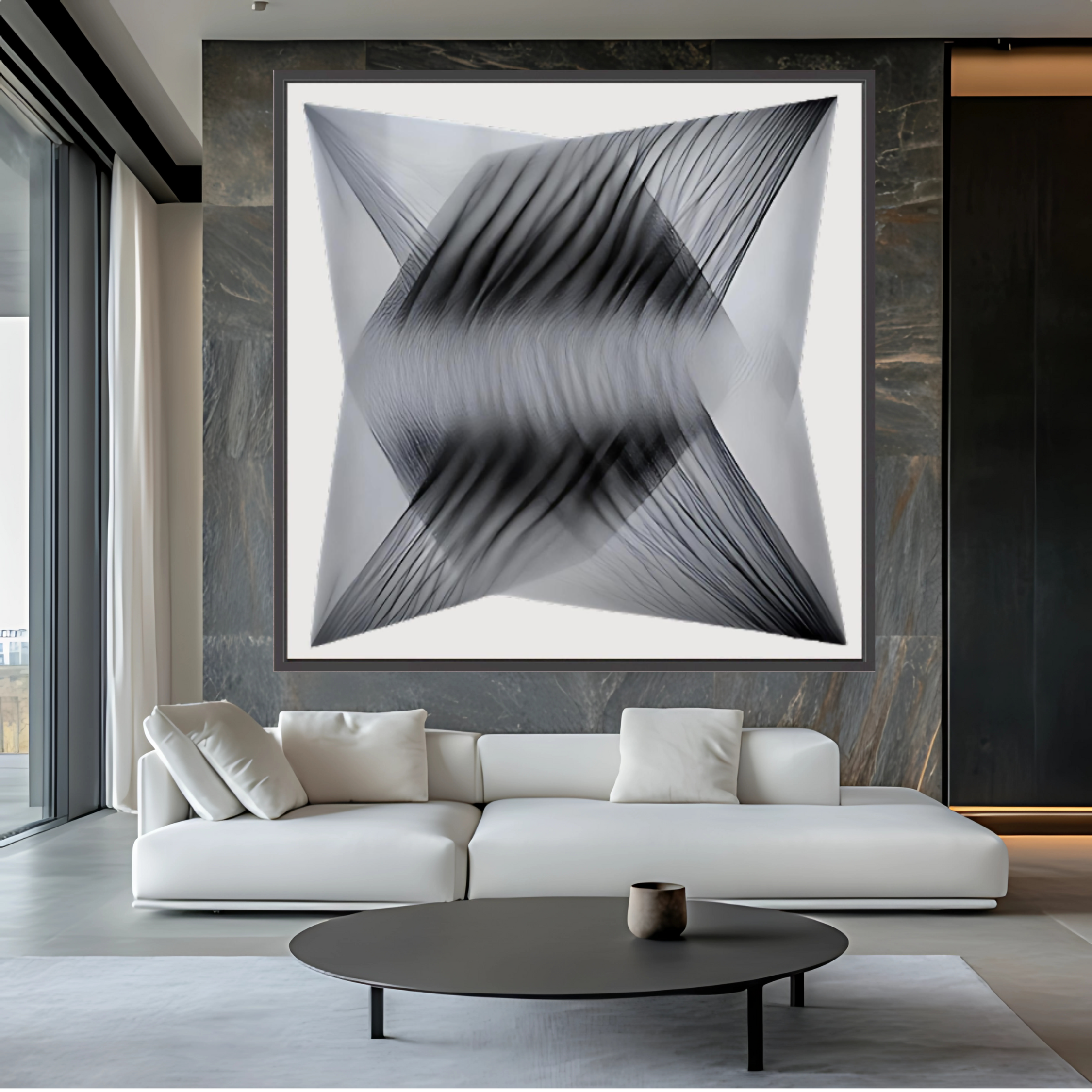 Canvas Print: "Dimensional Flow" - Abstract Monochrome Wall Art - Chiara Rossetti
