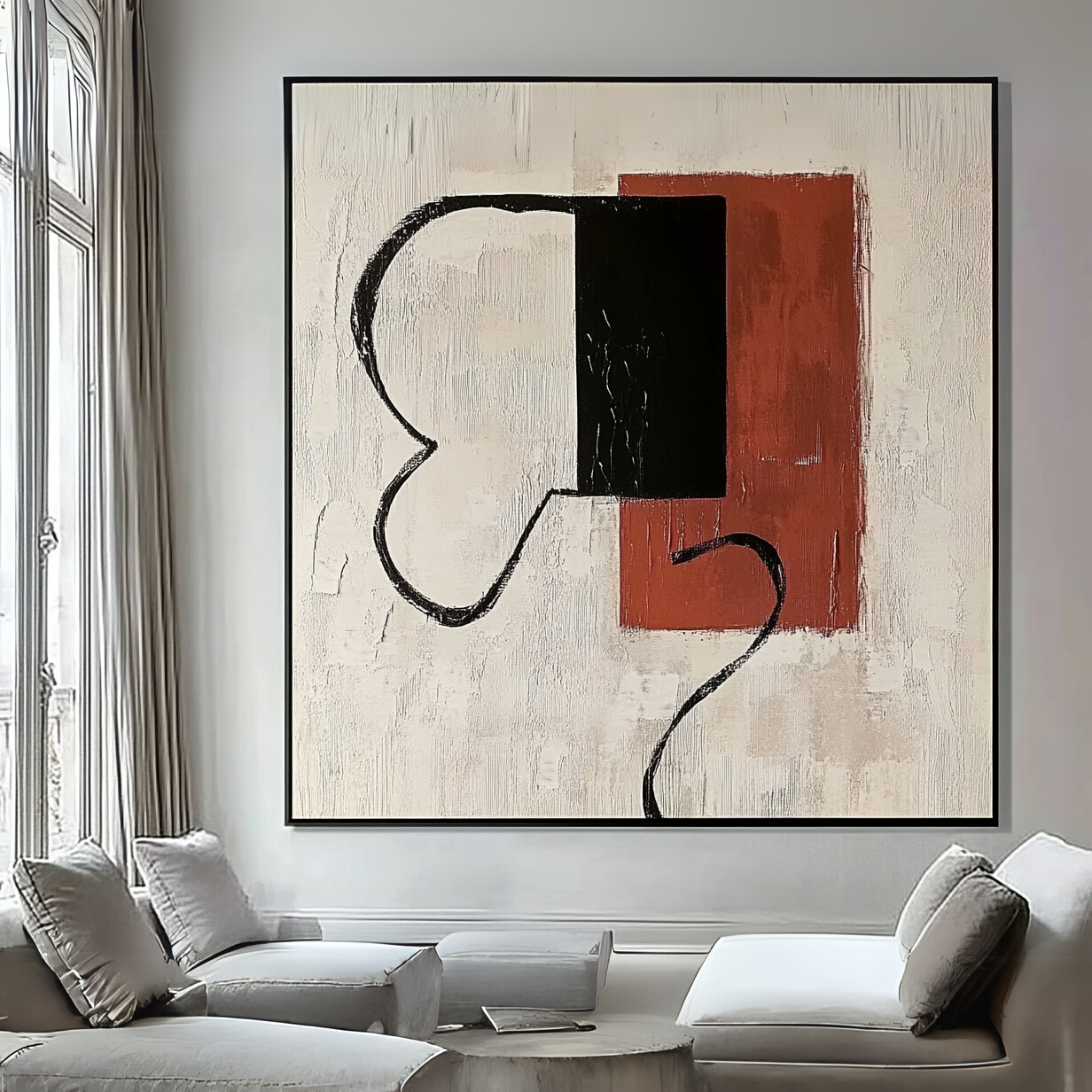 Original Painting : Abstract Minimalist Canvas Art - Earthy Red and Black Lines - Chiara Rossetti