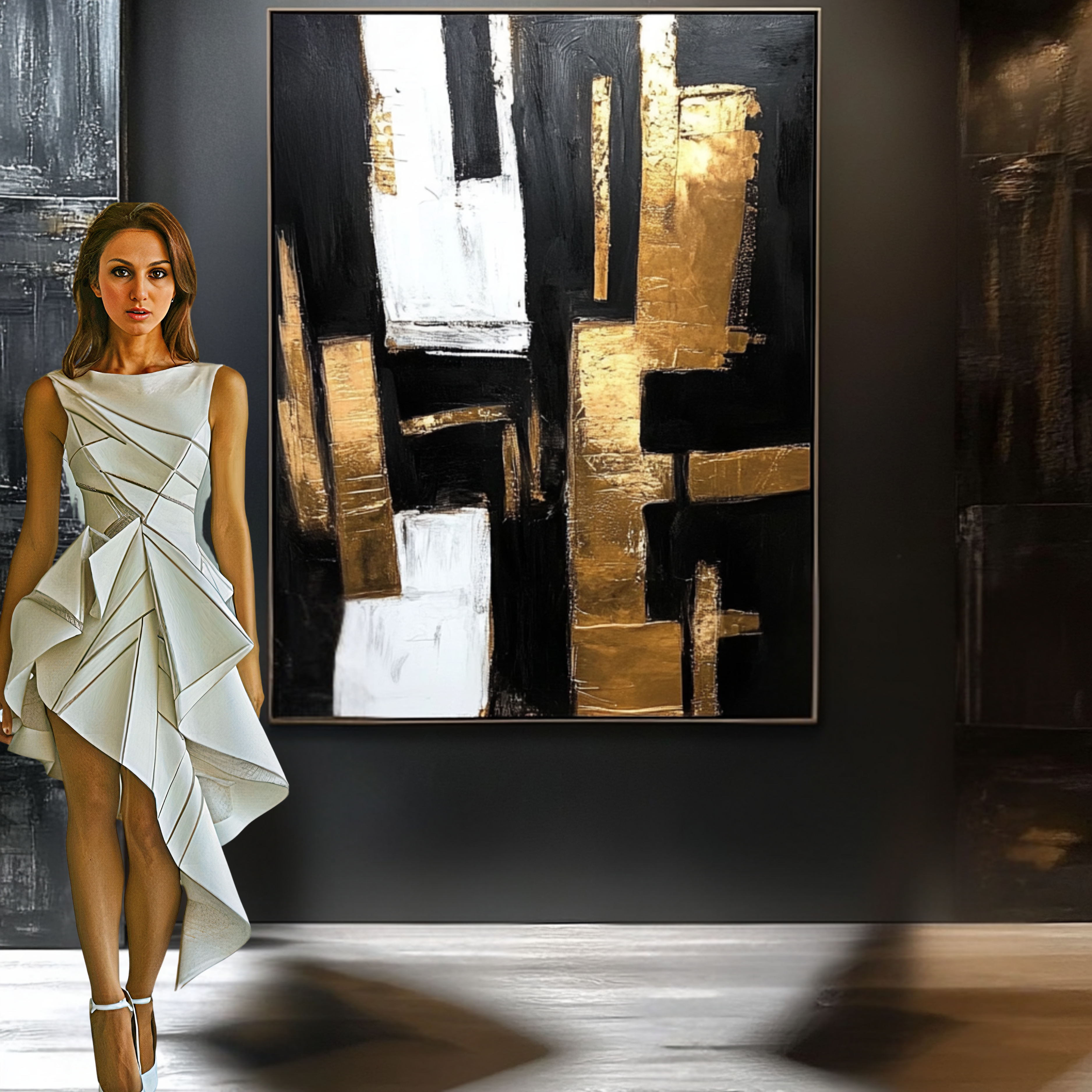 Original Painting : Golden Monolith - Black and Gold Painting on Canvas - Chiara Rossetti