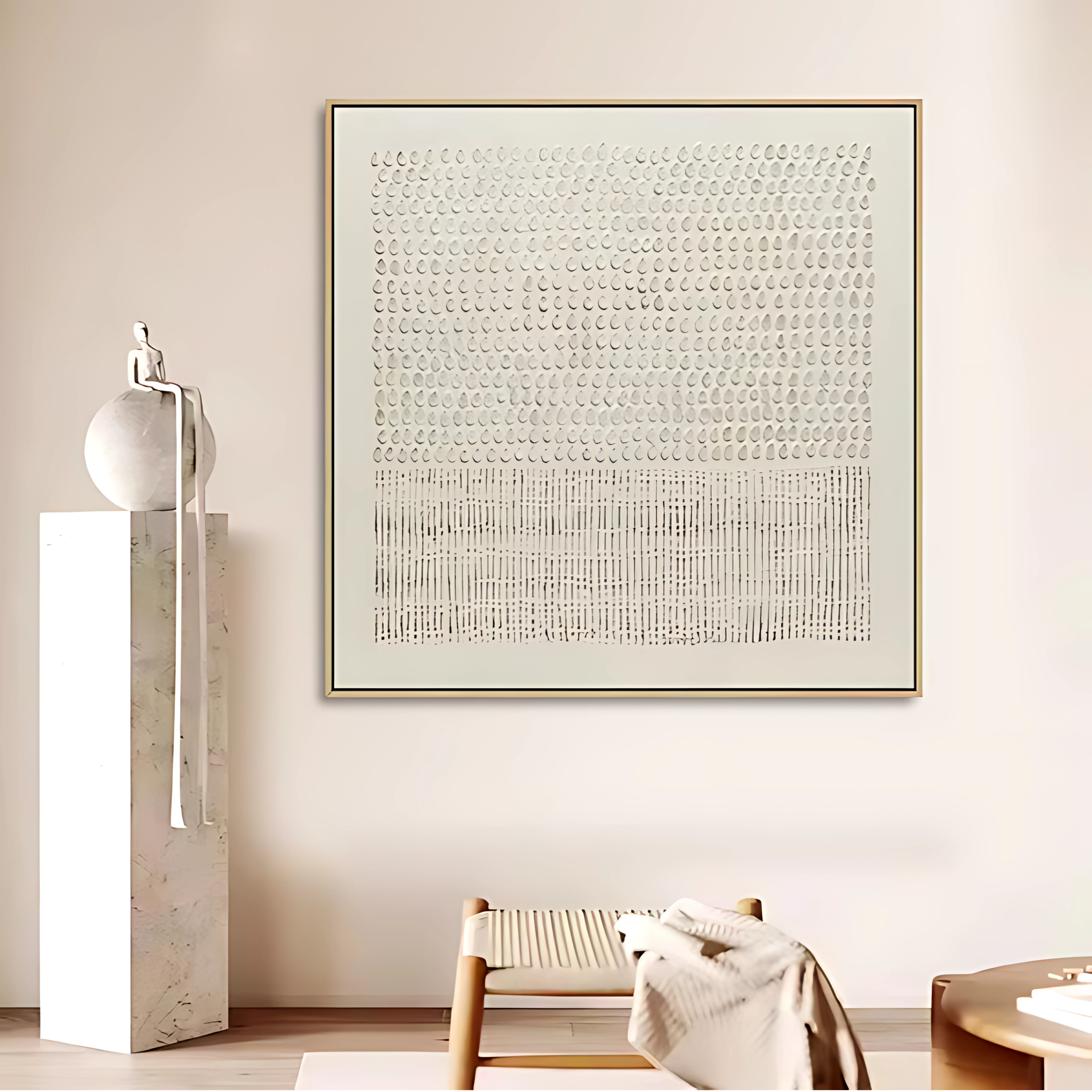 Original Painting : Handmade Neutral Abstract Dot and Line Painting - Minimalist Wall Art - Chiara Rossetti