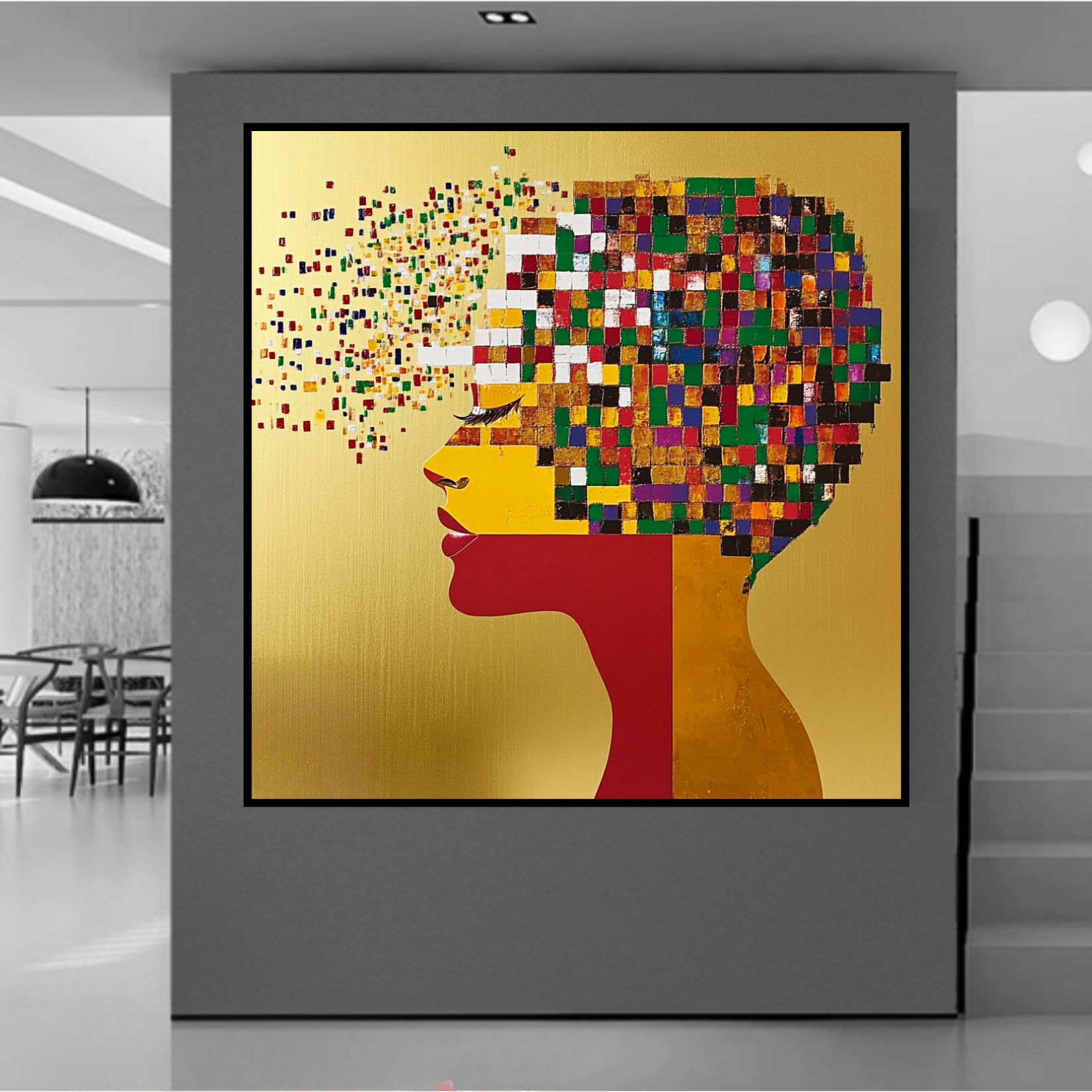 Original Painting : Golden Mosaic Silhouette – Modern Handmade Abstract Canvas Art - Chiara Rossetti