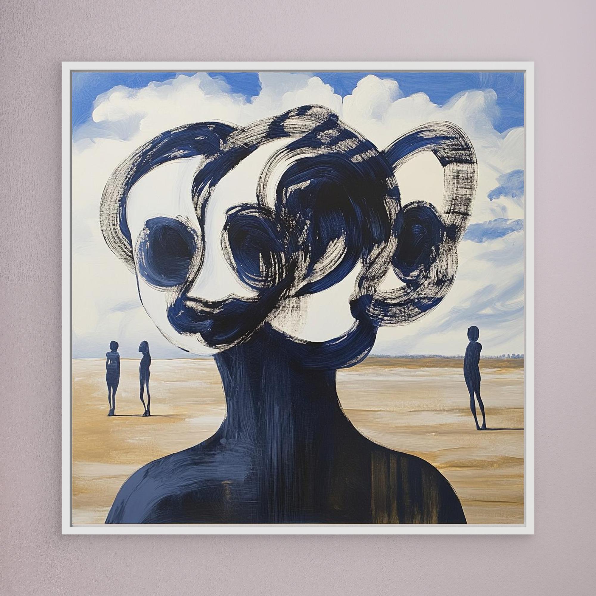 "Whispers of the Dunes" - Surreal Abstract Print Art | Blue and White Minimalist Portrait | Modern Wall Decor for Contemporary Spaces | Unique Artistic Print