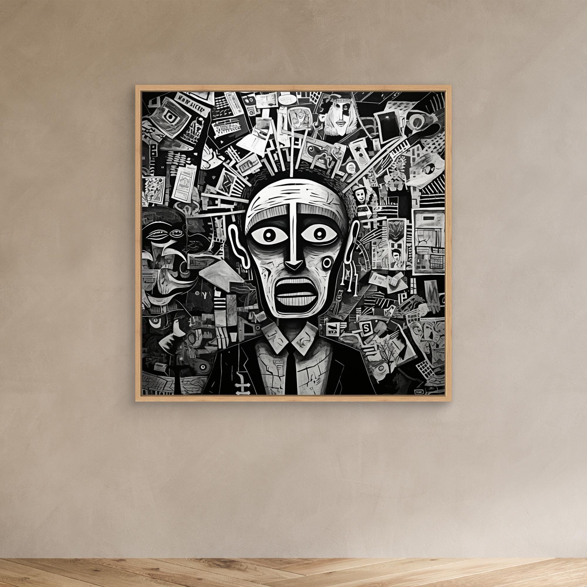 Echoes of Chaos - Black and White Surreal Abstract Portrait Print - Intricate Collage Art for Wall Decor - Monochrome Modern Artistic Statement Piece