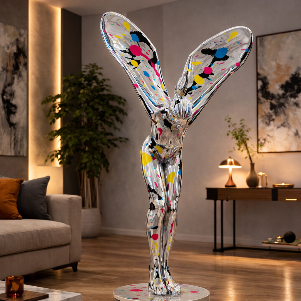 Angel Sculpture With Wings - Stainless Steel Statement