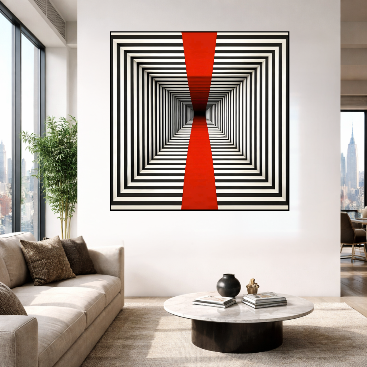 Optical Illusion Canvas Wall Art - Crimson Vanishing Corridor