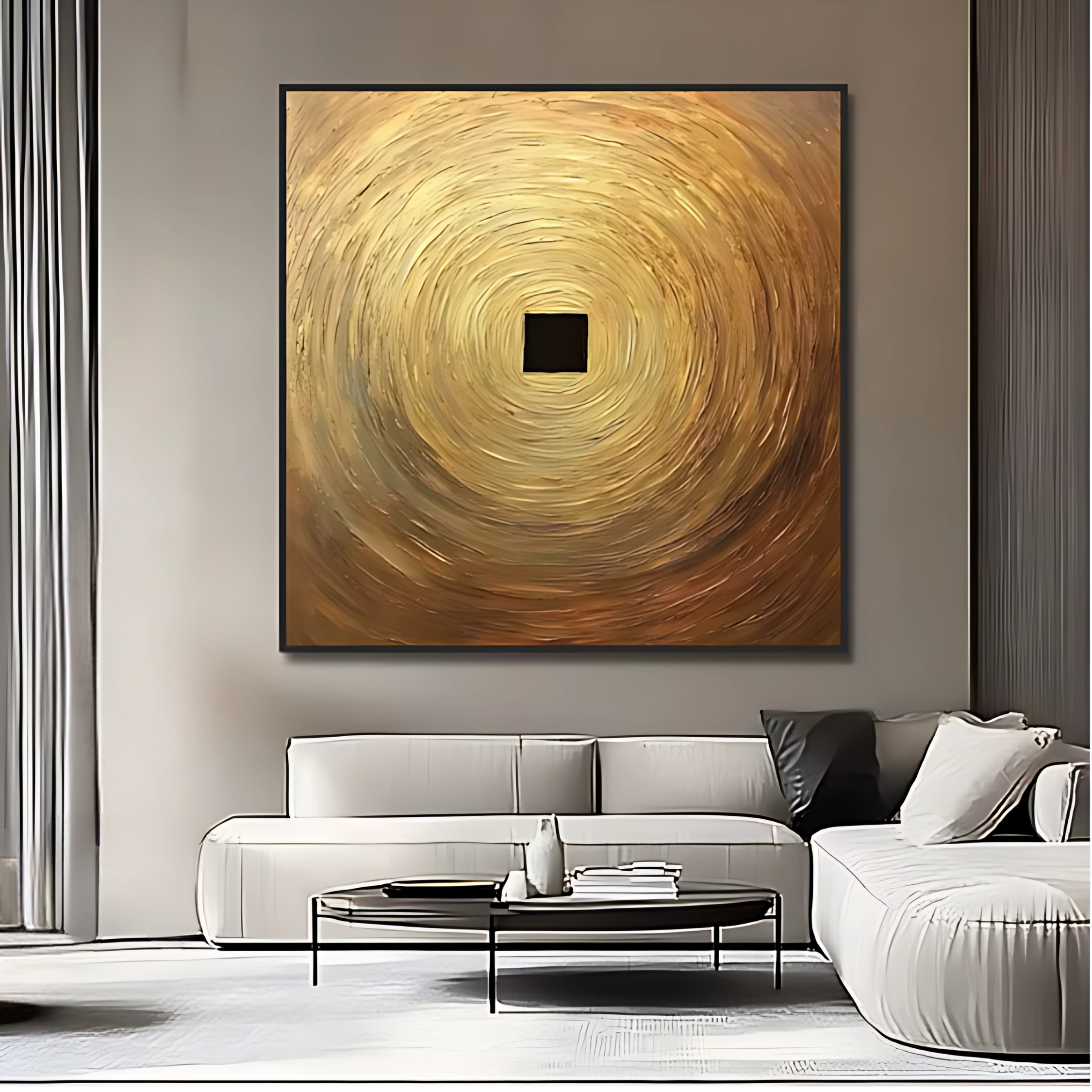 Original Painting : Gold Circle - Gold Painting on Canvas