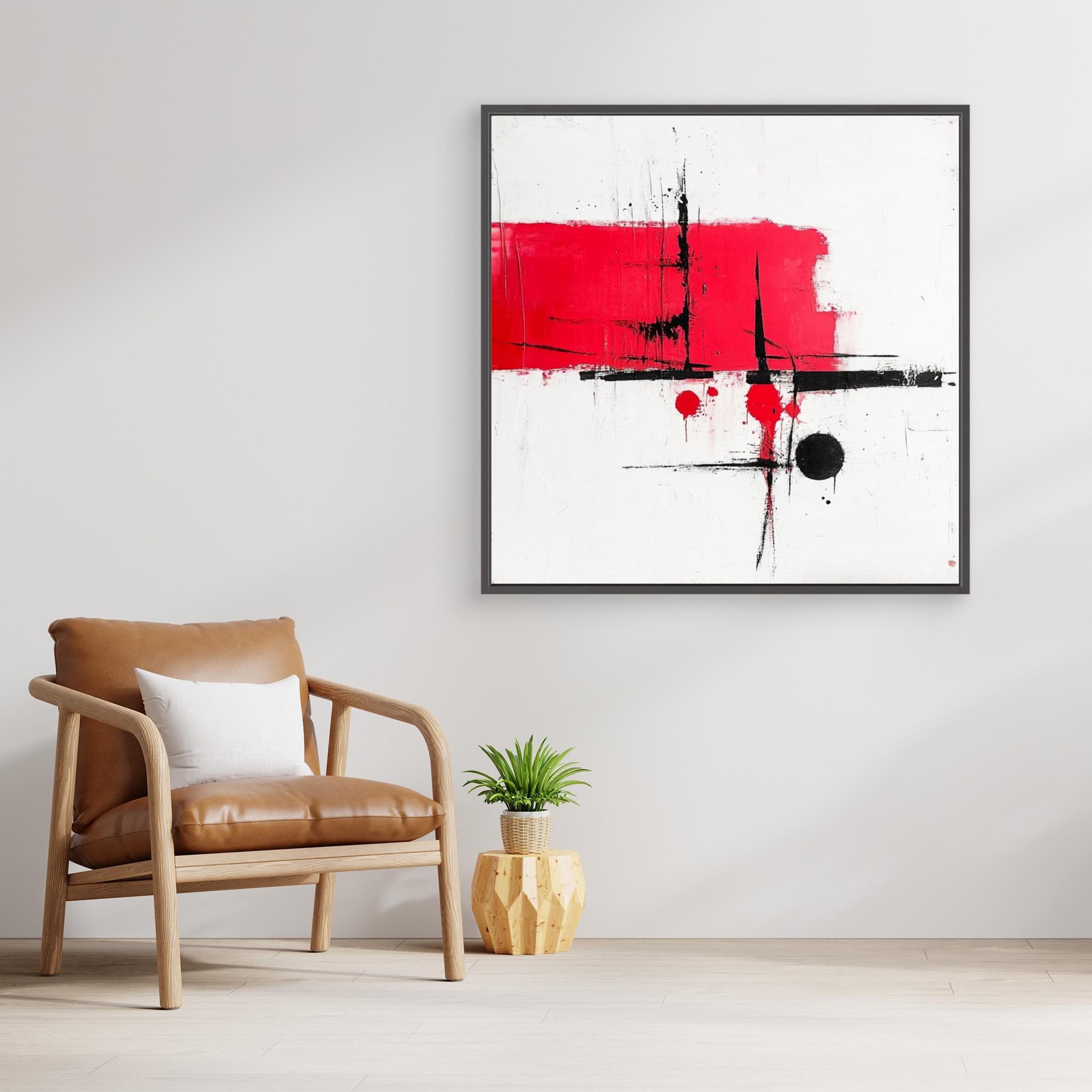 Crimson Balance - Wall Art Print - Abstract Red And Black Wall Art, Modern Minimalist Canvas Print, White Abstract Wall Art For Living Room, Bold Geometric Art Design