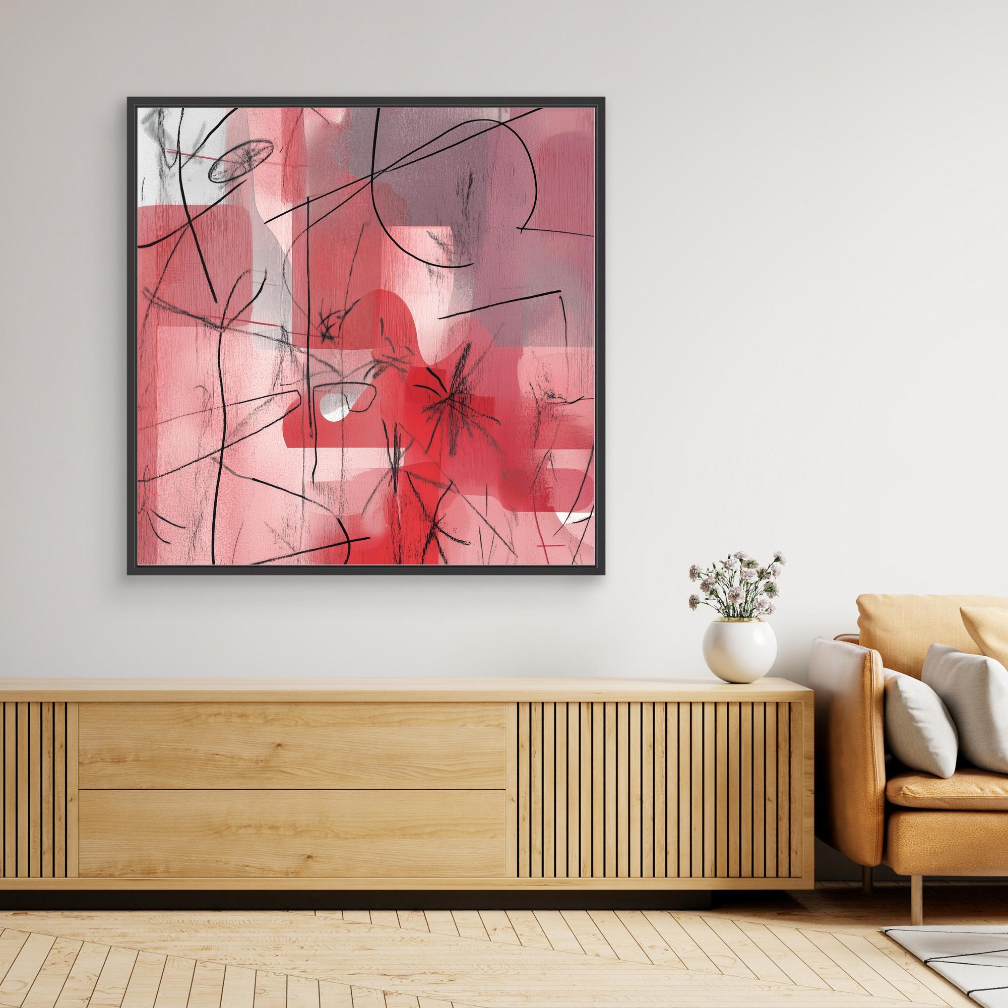 Canvas Print: Scarlet Whispers - Abstract Minimalist Line Art