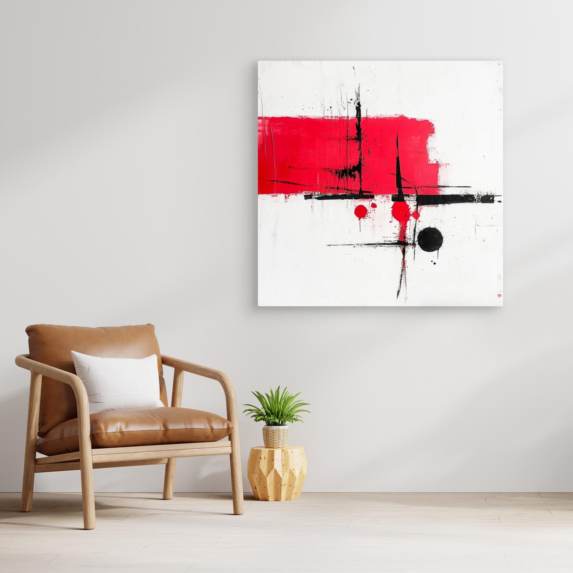 Crimson Balance - Wall Art Print - Abstract Red And Black Wall Art, Modern Minimalist Canvas Print, White Abstract Wall Art For Living Room, Bold Geometric Art Design