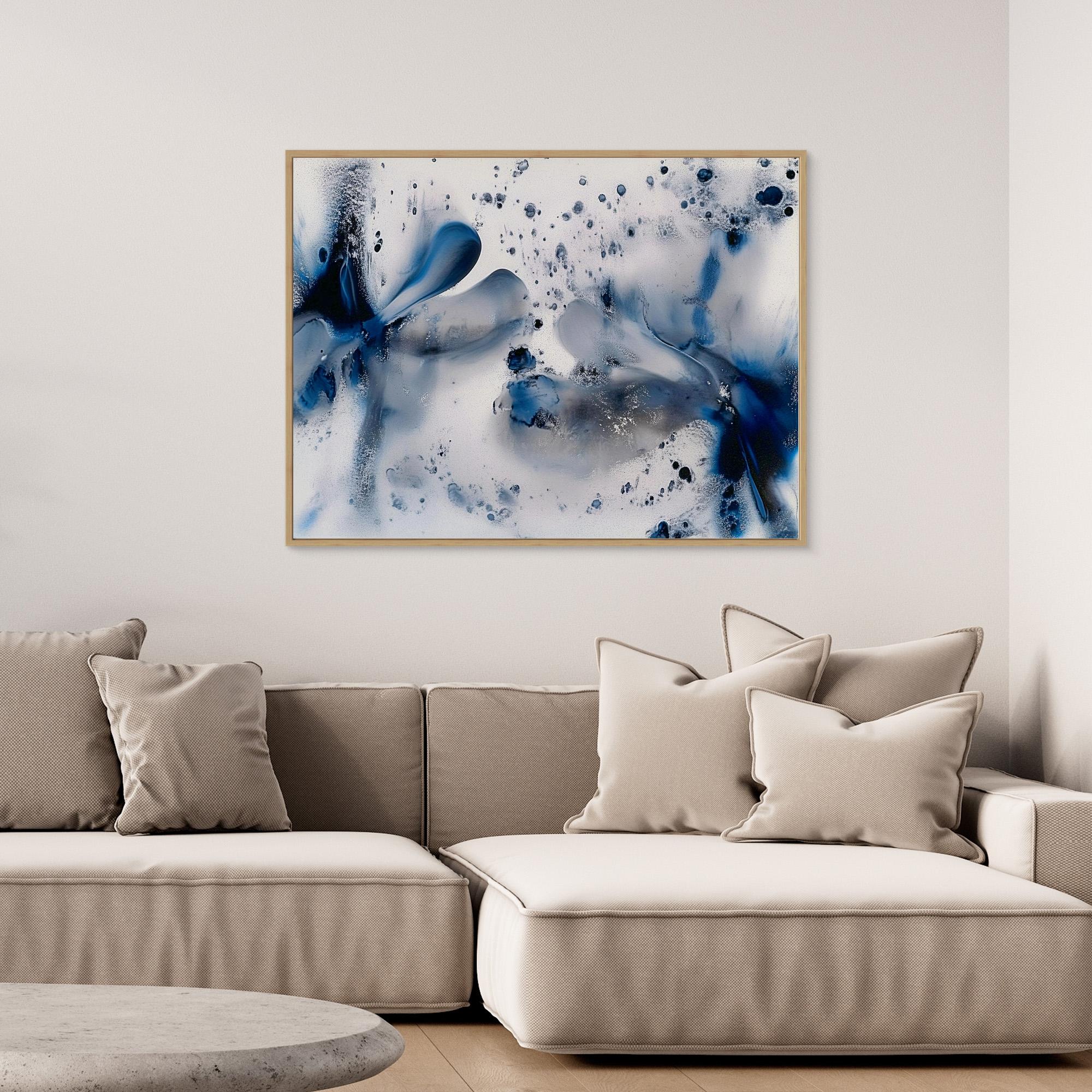 Canvas Print: Abstract Blue & White Fluid Art – Modern Minimalist House Decor