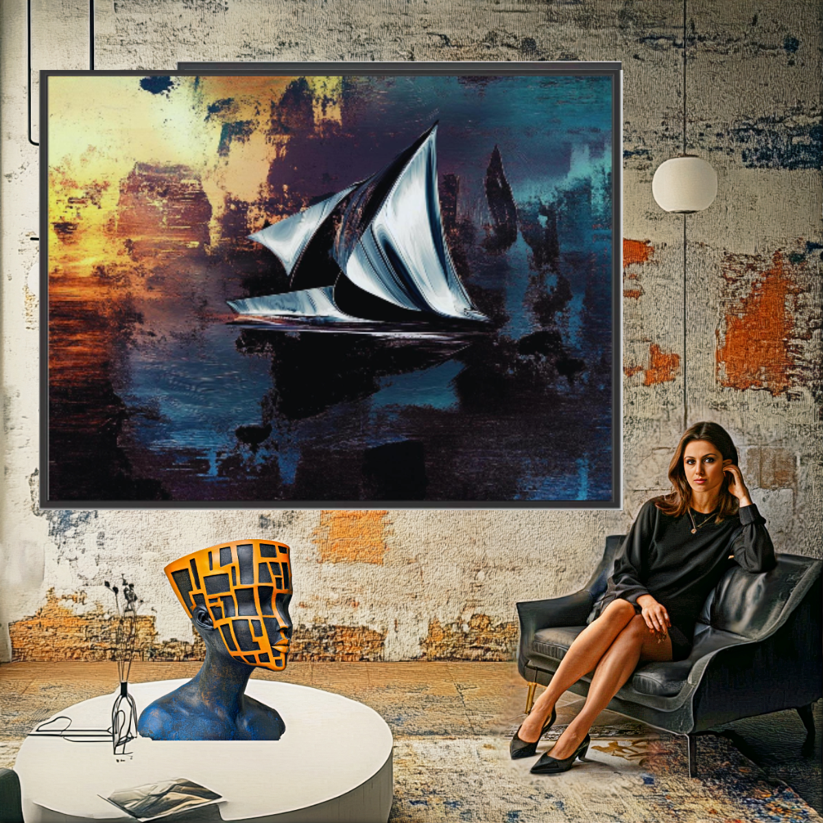 Canvas Print : Abstract Sailboat Canvas Art - Sunset Serenity - Chiara Rossetti