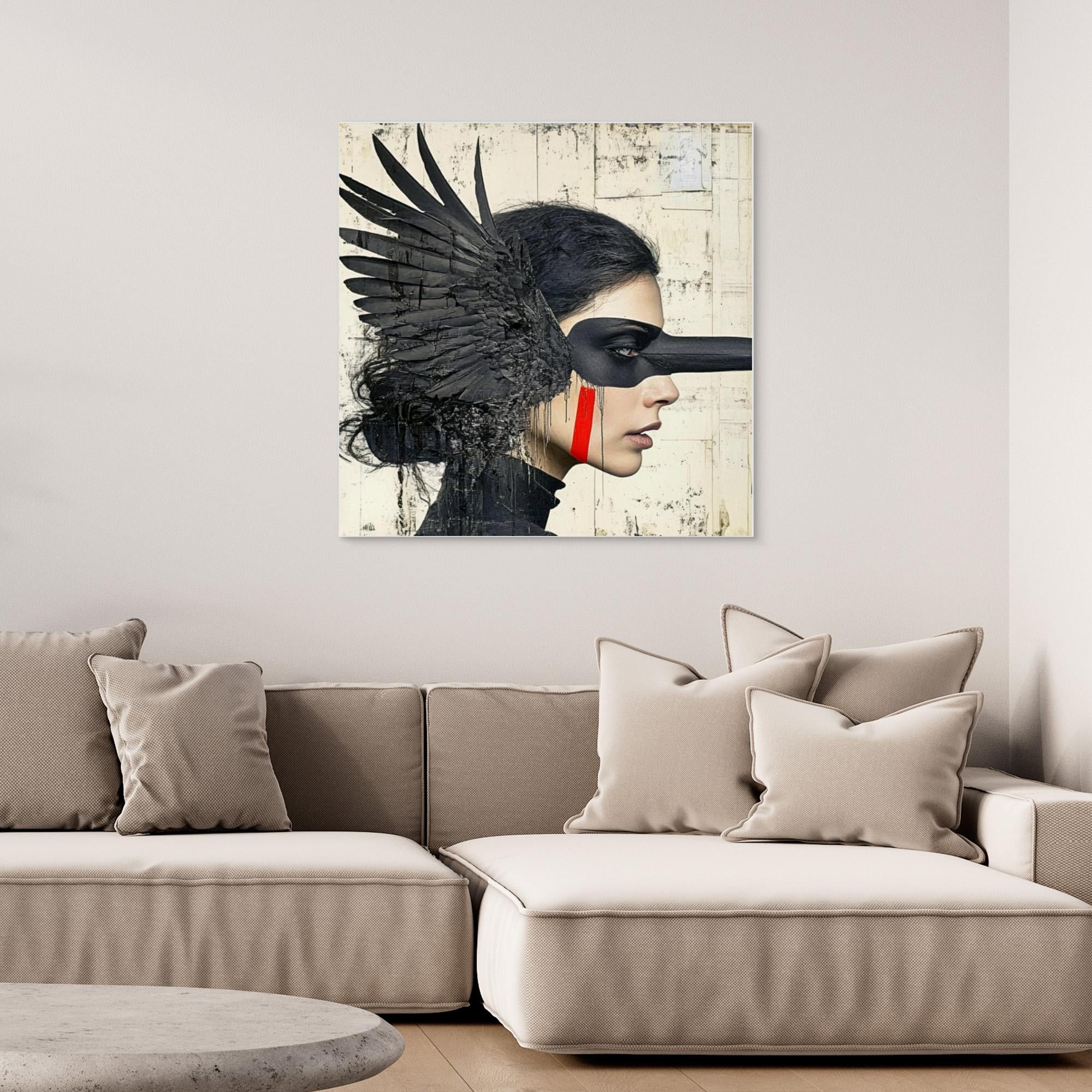 Canvas Print : Shadowed Wings -  Modern Black Feathered Portrait Wall Decor