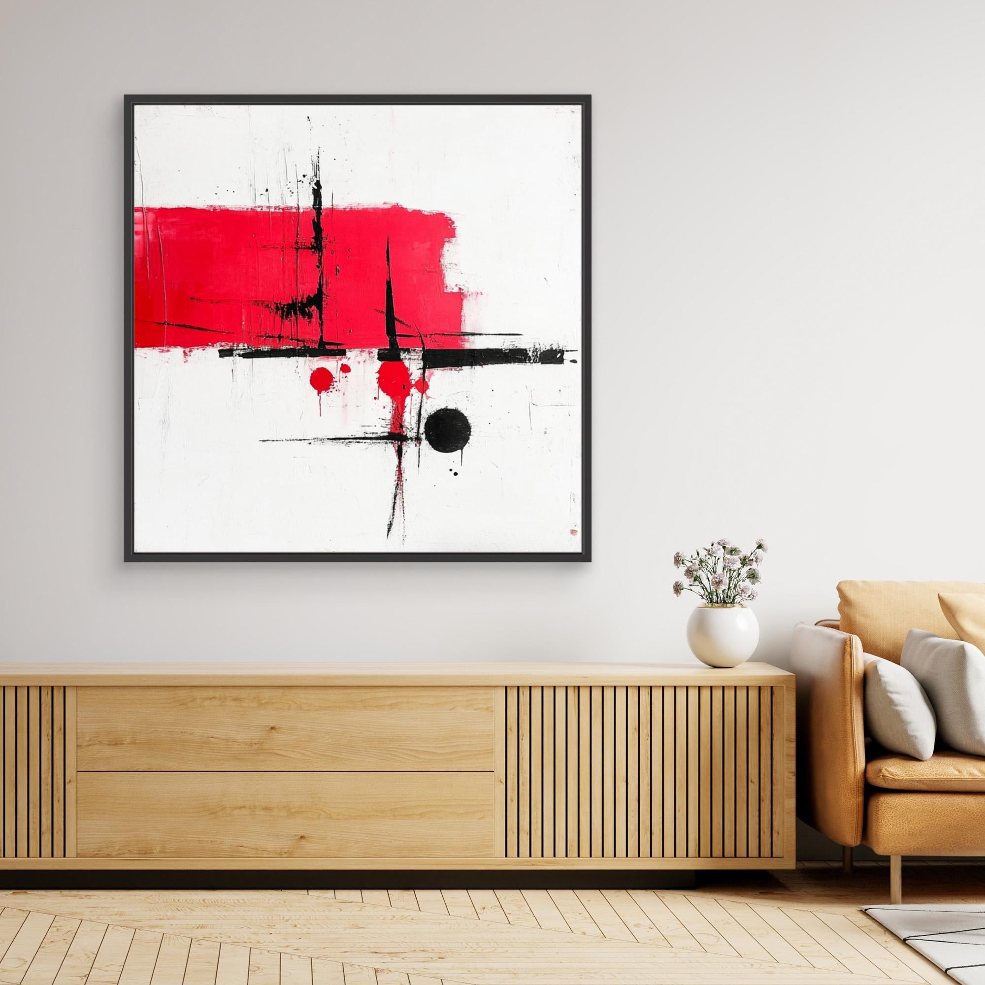 Crimson Balance - Wall Art Print - Abstract Red And Black Wall Art, Modern Minimalist Canvas Print, White Abstract Wall Art For Living Room, Bold Geometric Art Design