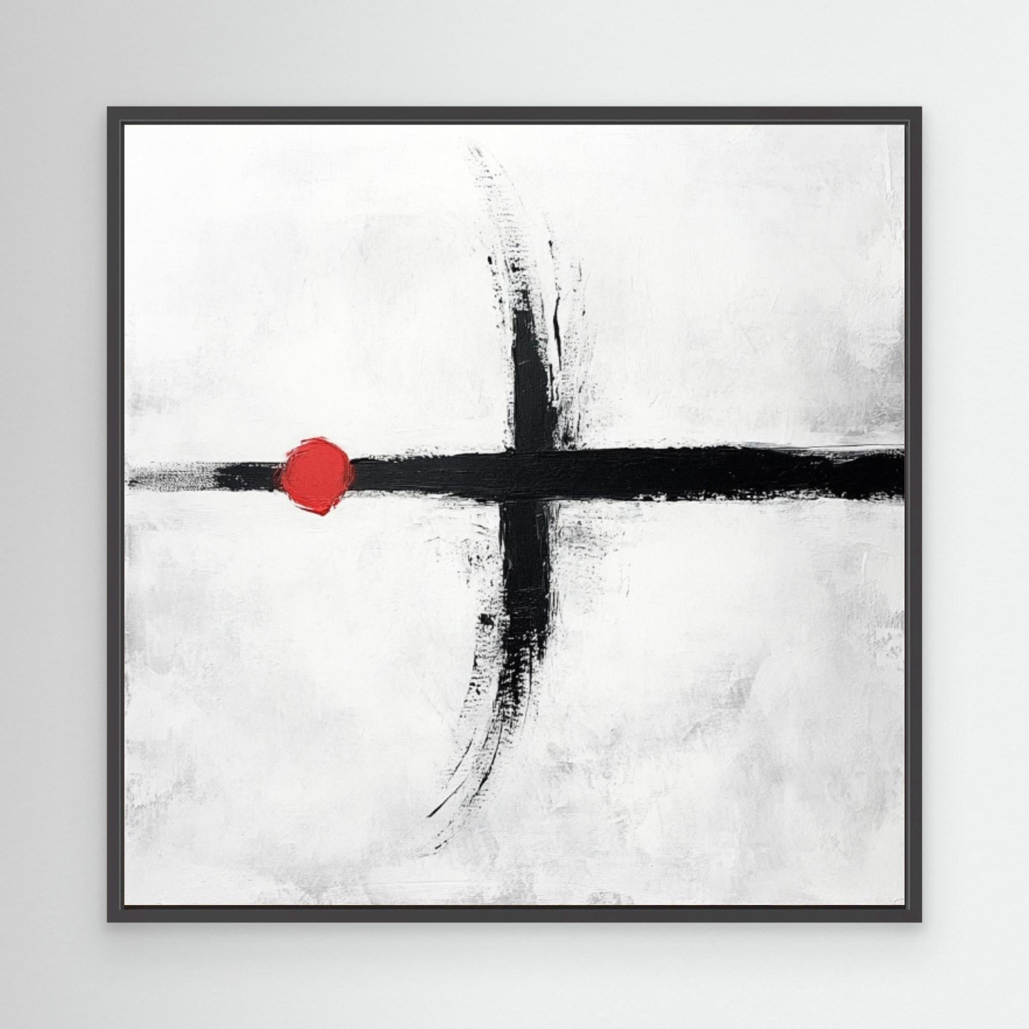 Balance in Red - Minimalist Abstract Wall Art Print - White and Black Painting with Red Accent - Modern Geometric Art for Home or Office Decor