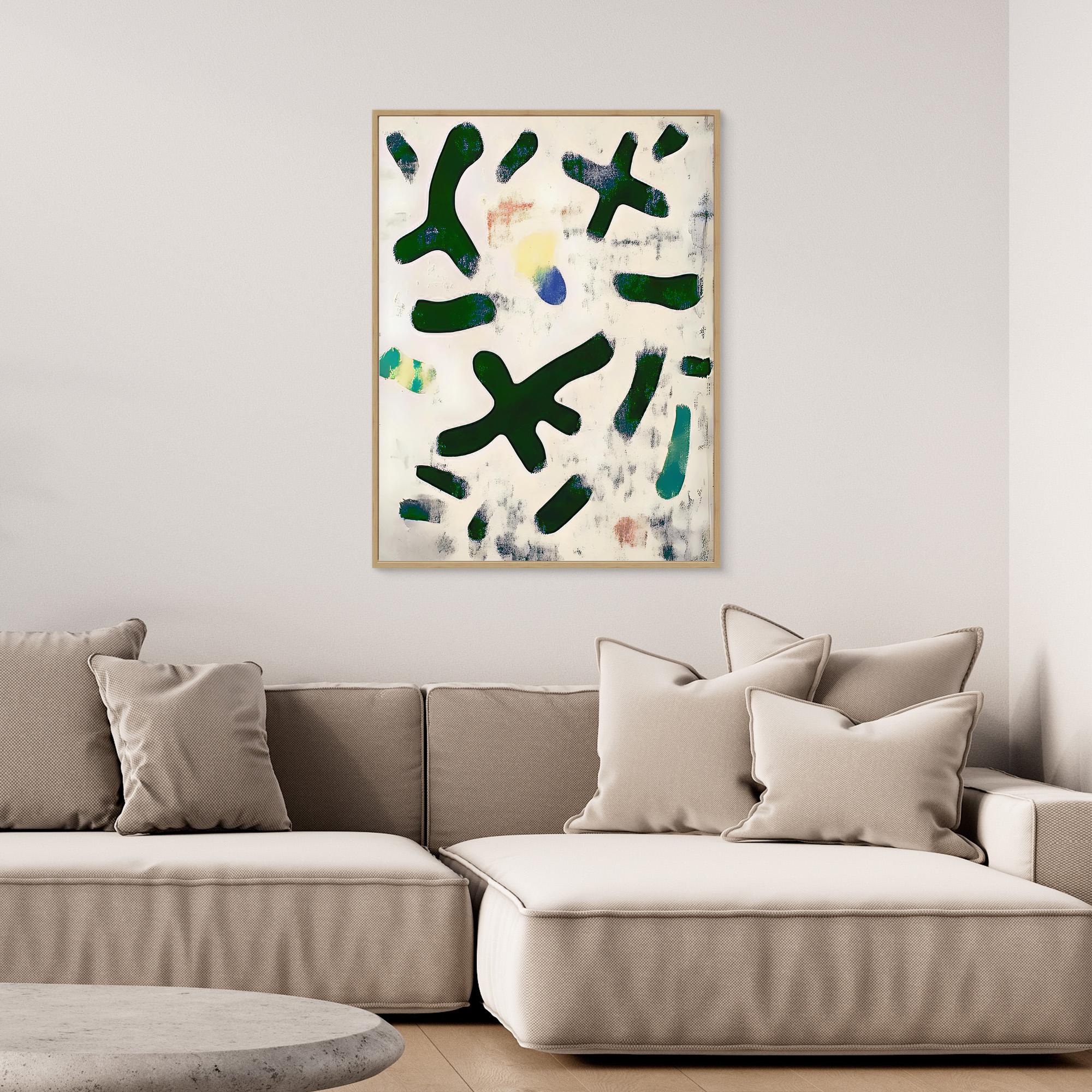 Canvas Print: Abstract Green & White Minimalist Art – Organic Modern Design Bedroom