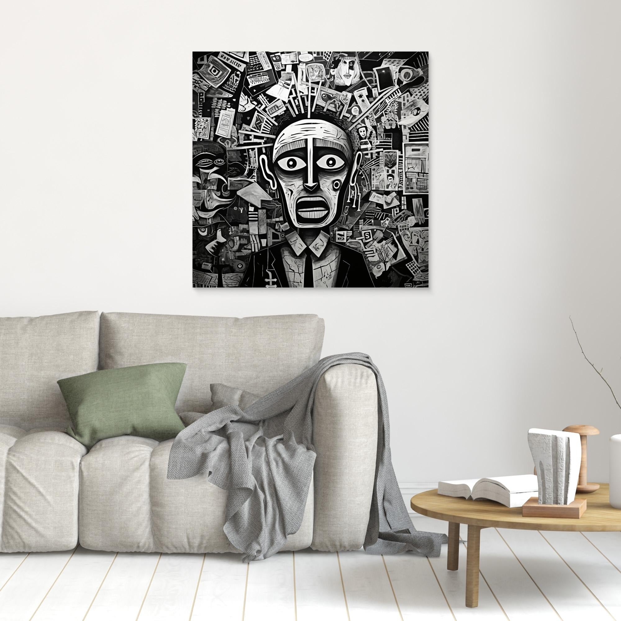 Echoes of Chaos - Black and White Surreal Abstract Portrait Print - Intricate Collage Art for Wall Decor - Monochrome Modern Artistic Statement Piece